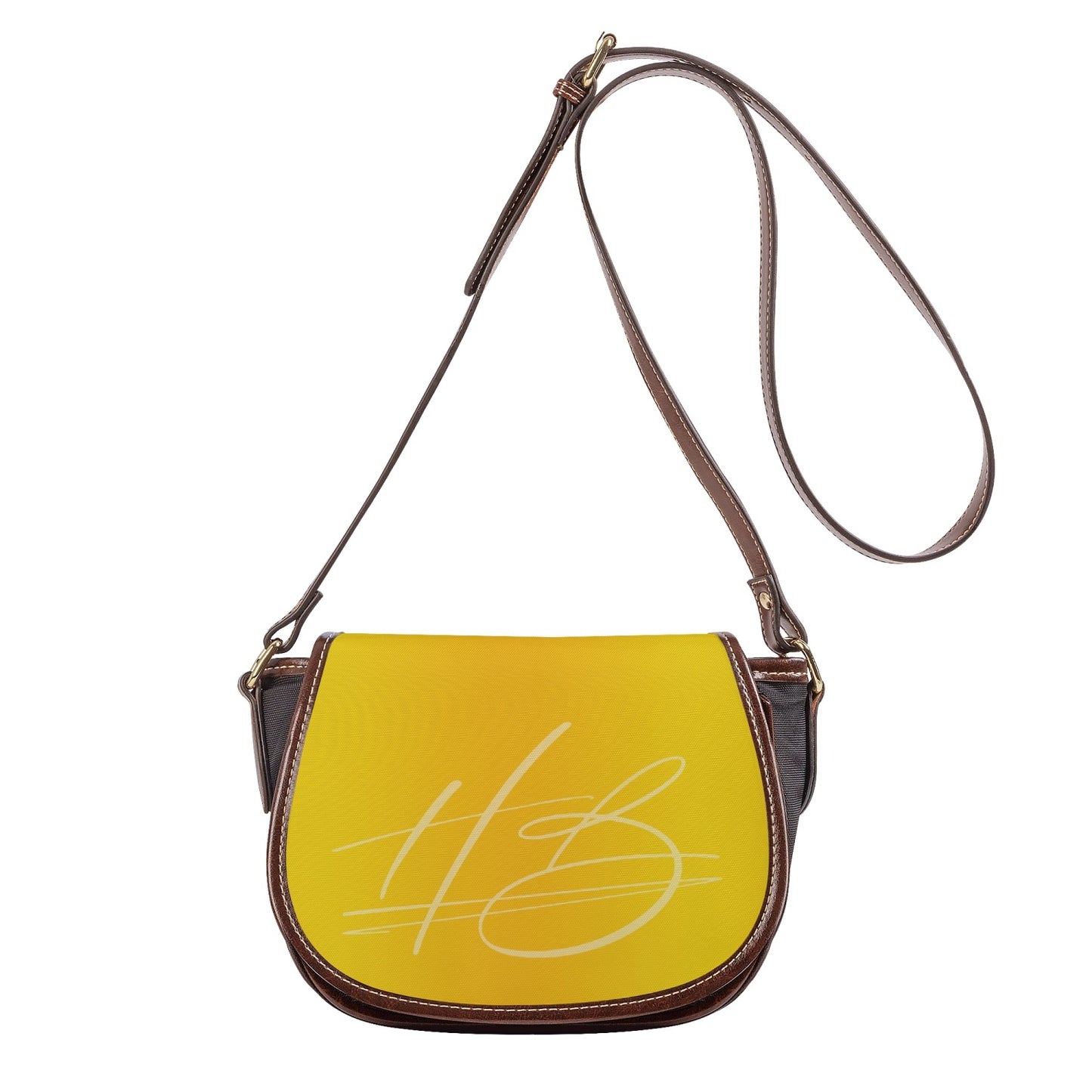 HB Vegan Leather Flap Saddle Bag - Gold