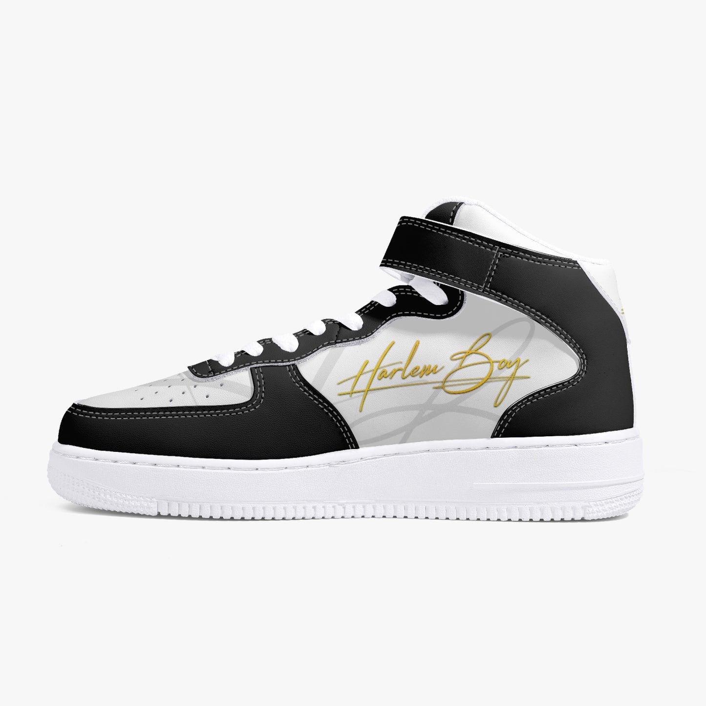 Harlem Boy "STRAPPED" MEN's High-Top Leather Kicks - Black and Gold