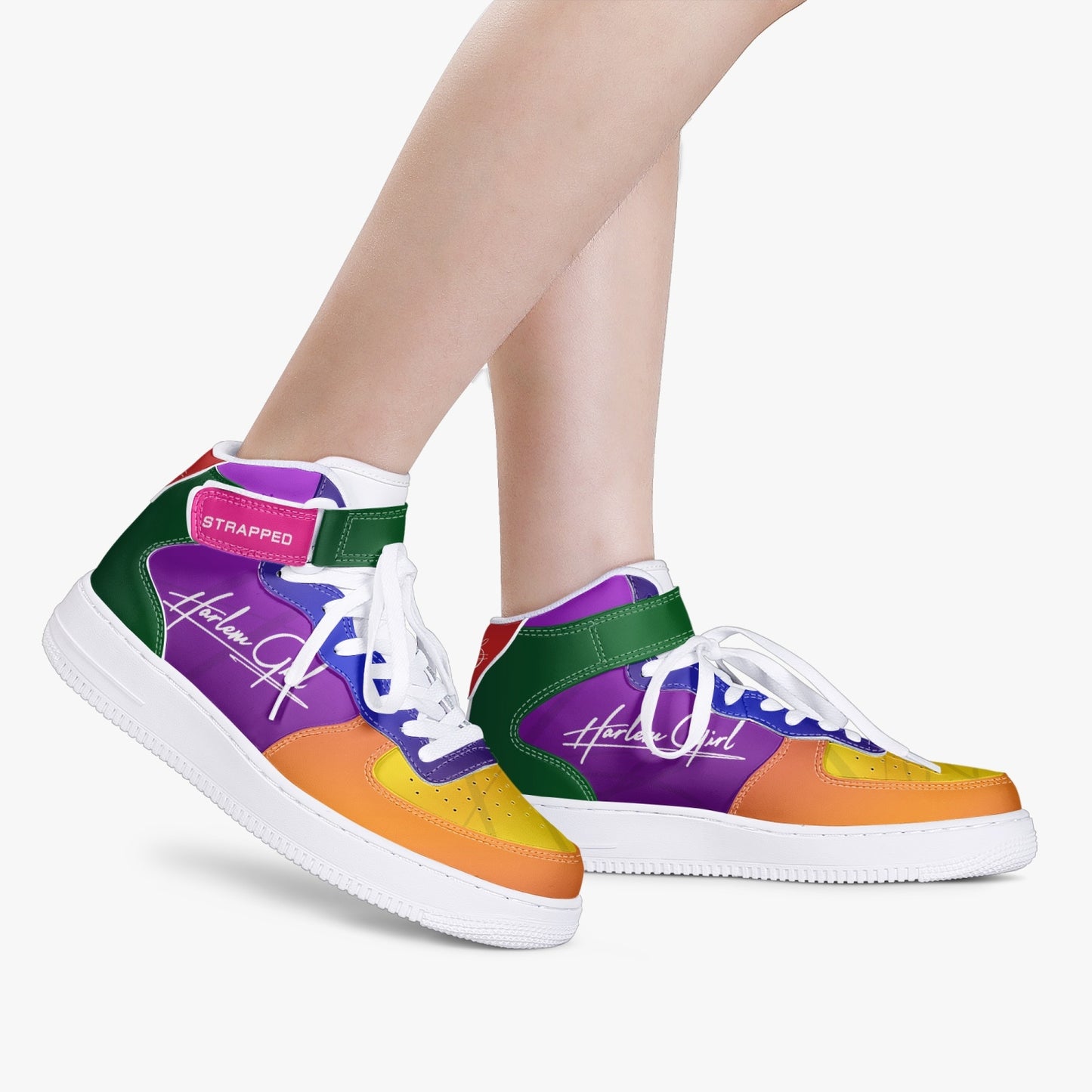 HB Harlem Girl "Strapped" Women's Leather Hi Top Kicks - Color Bloc Edition