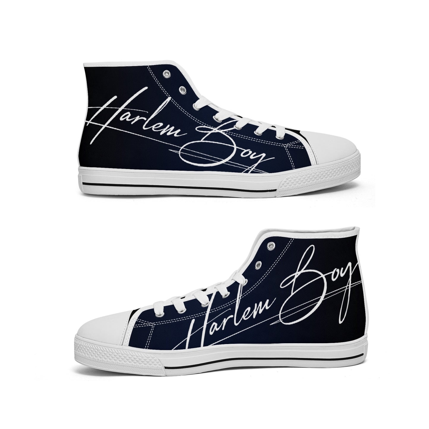 Harlem Boy "Lenox Ave" Unisex Classic High Tops - BluBlac Onyx (Black or White Sole)