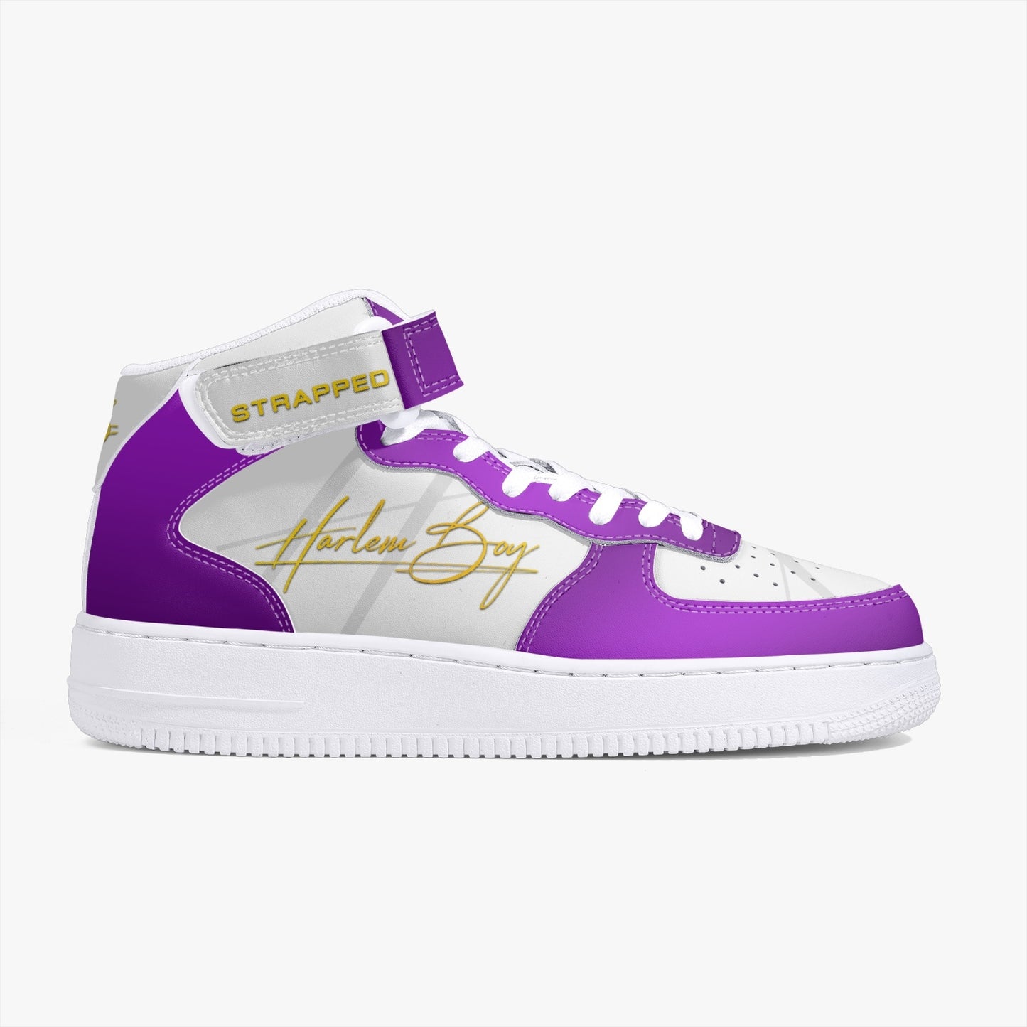 Harlem Boy "STRAPPED" MEN's High-Top Leather Kicks - Purple and Gold