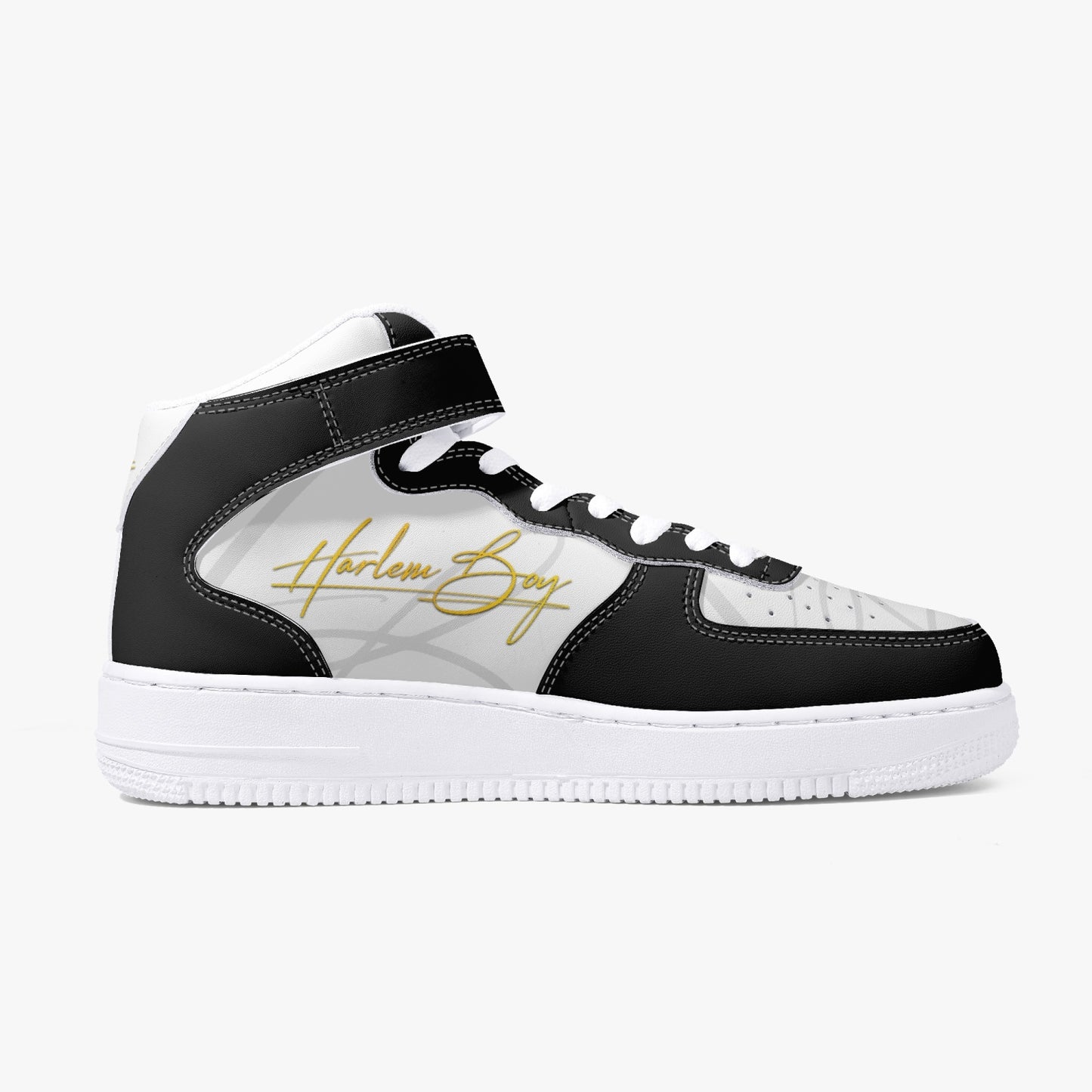 Harlem Boy "STRAPPED" MEN's High-Top Leather Kicks - Black and Gold