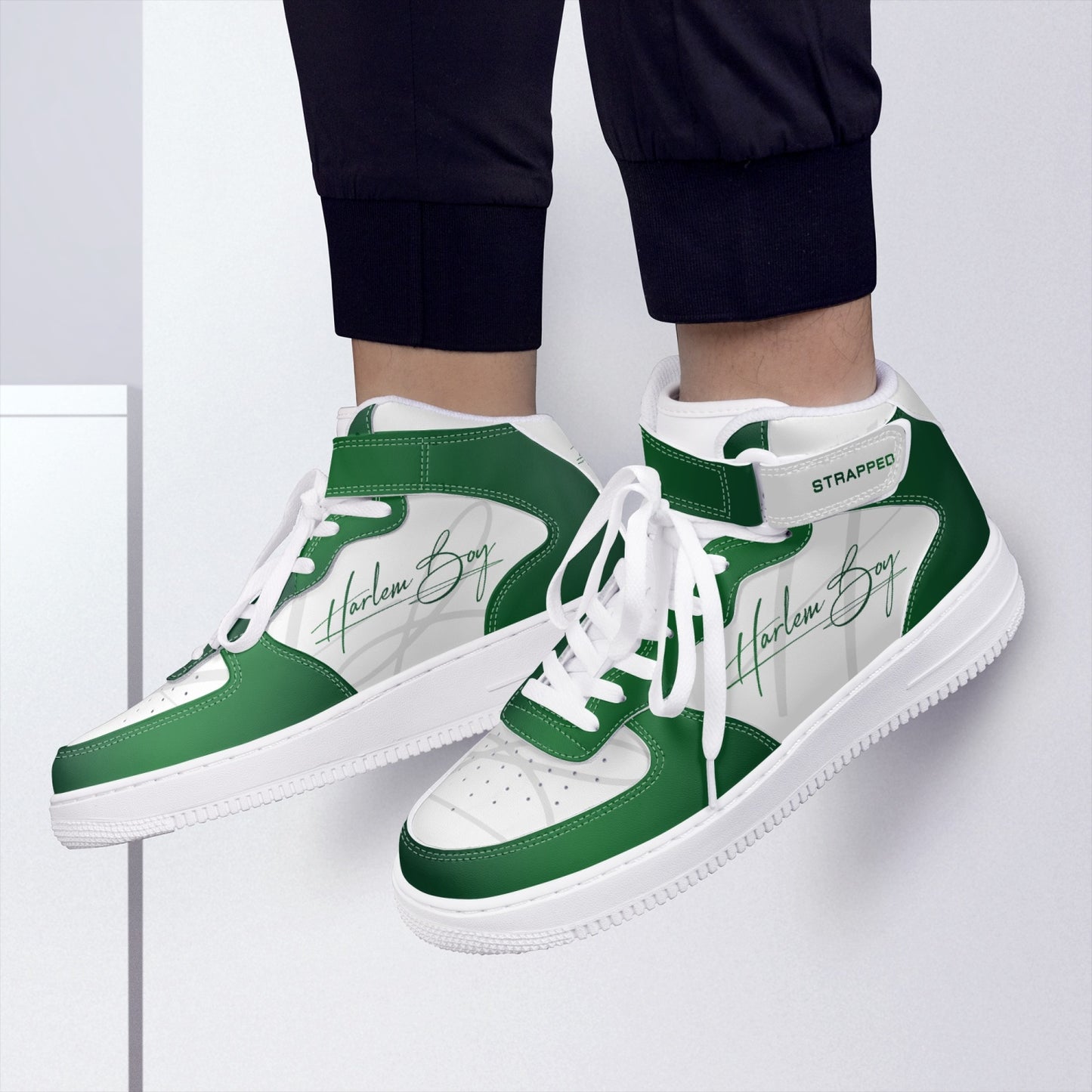 Harlem Boy "Strapped" Leather Hi Top Kicks - Emerald
