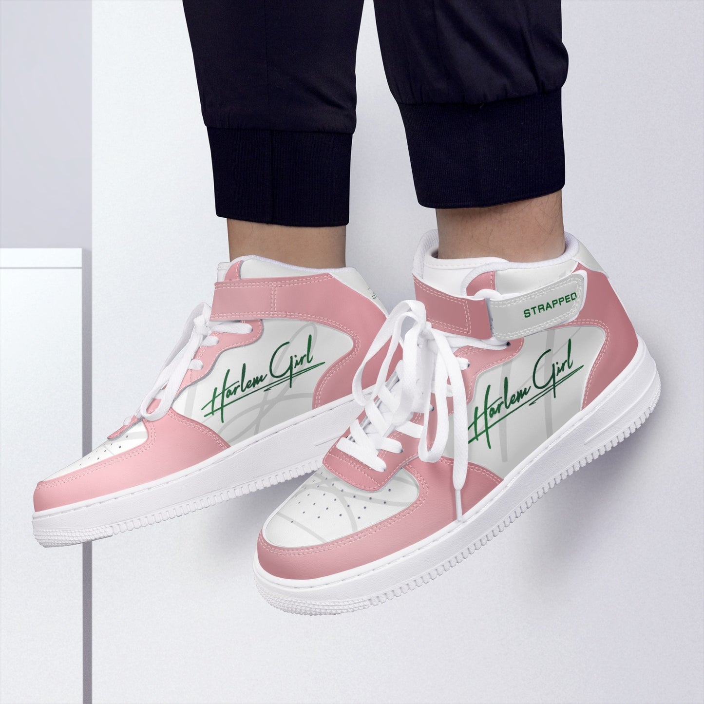 HB Harlem Girl "Strapped" Women's Leather Hi Top Kicks - Pink n Green