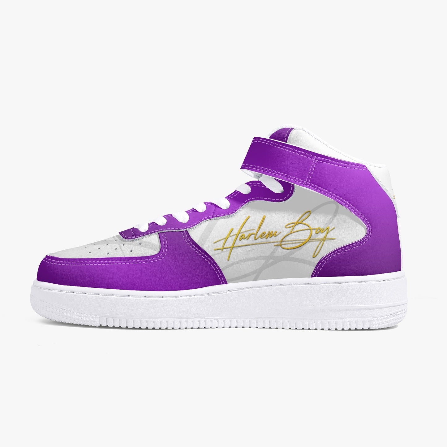Harlem Boy "STRAPPED" MEN's High-Top Leather Kicks - Purple and Gold