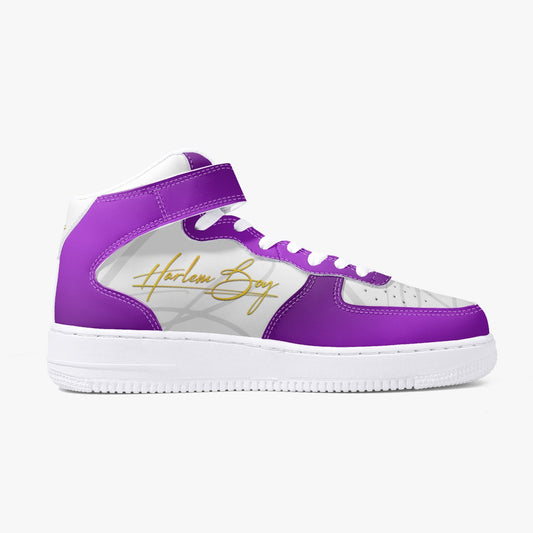 Harlem Boy "STRAPPED" MEN's High-Top Leather Kicks - Purple and Gold