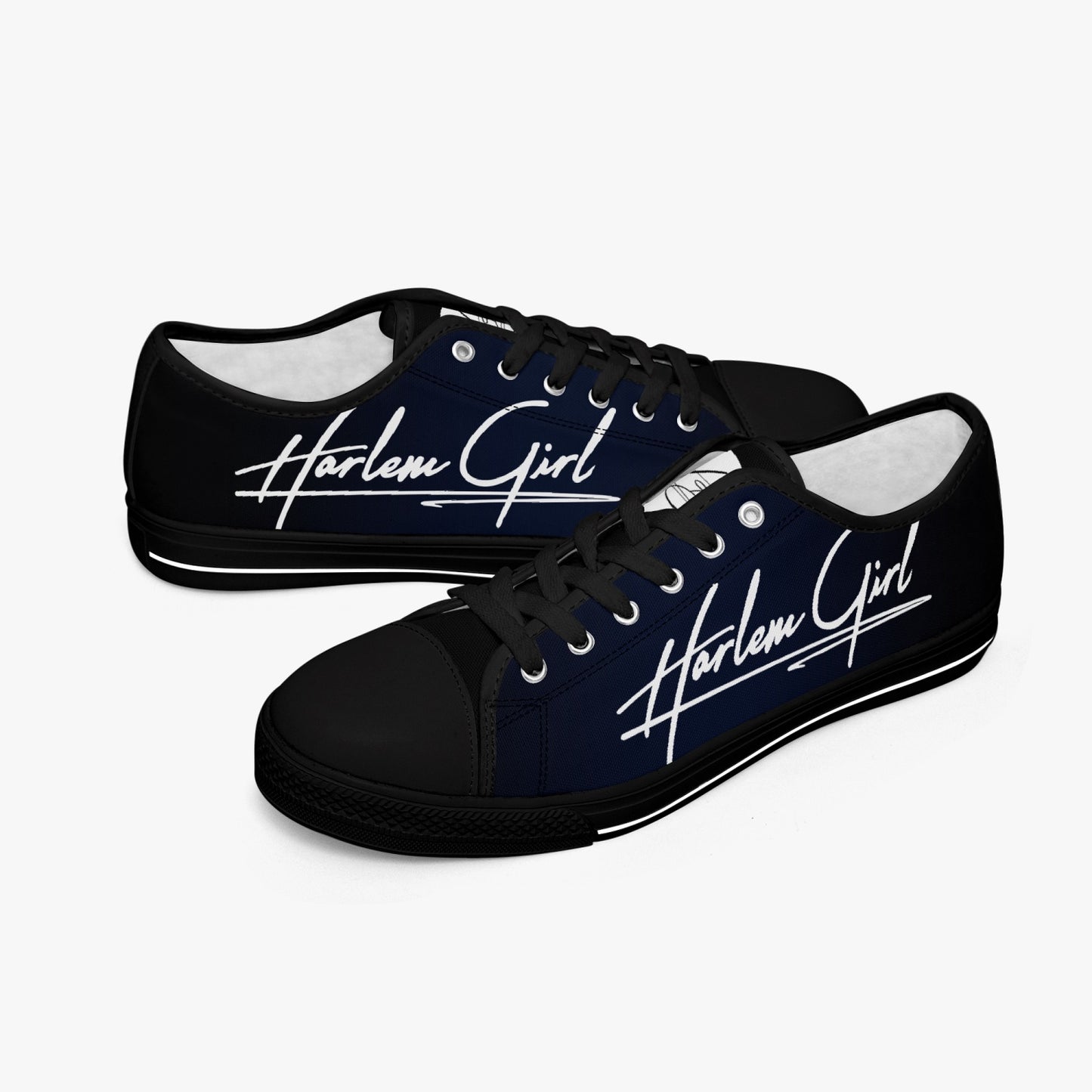 HB Harlem Girl "Lenox Ave" Classic Low Tops - BluBlac Onyx- Women (Black or White Sole)