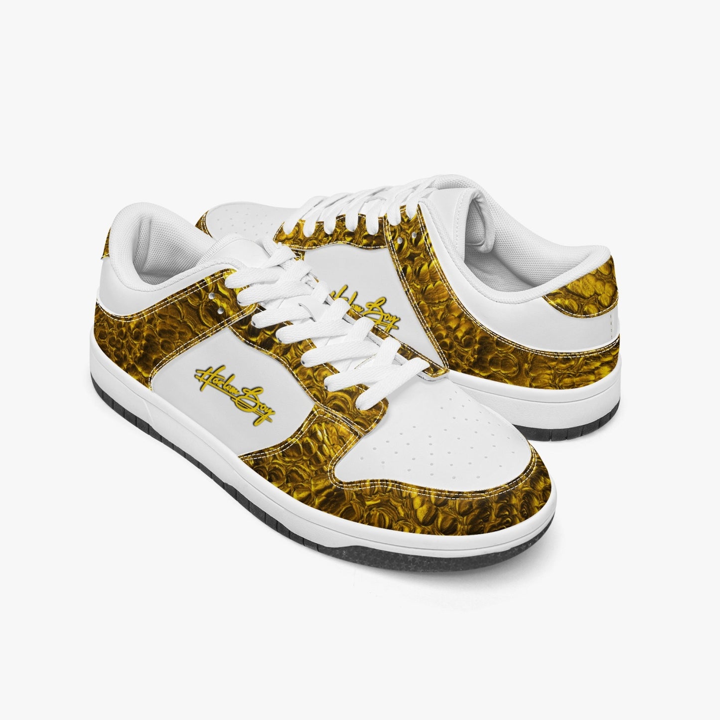 Harlem Boy Collection - Dunks - Low Top Men - Crocodile Print Gold