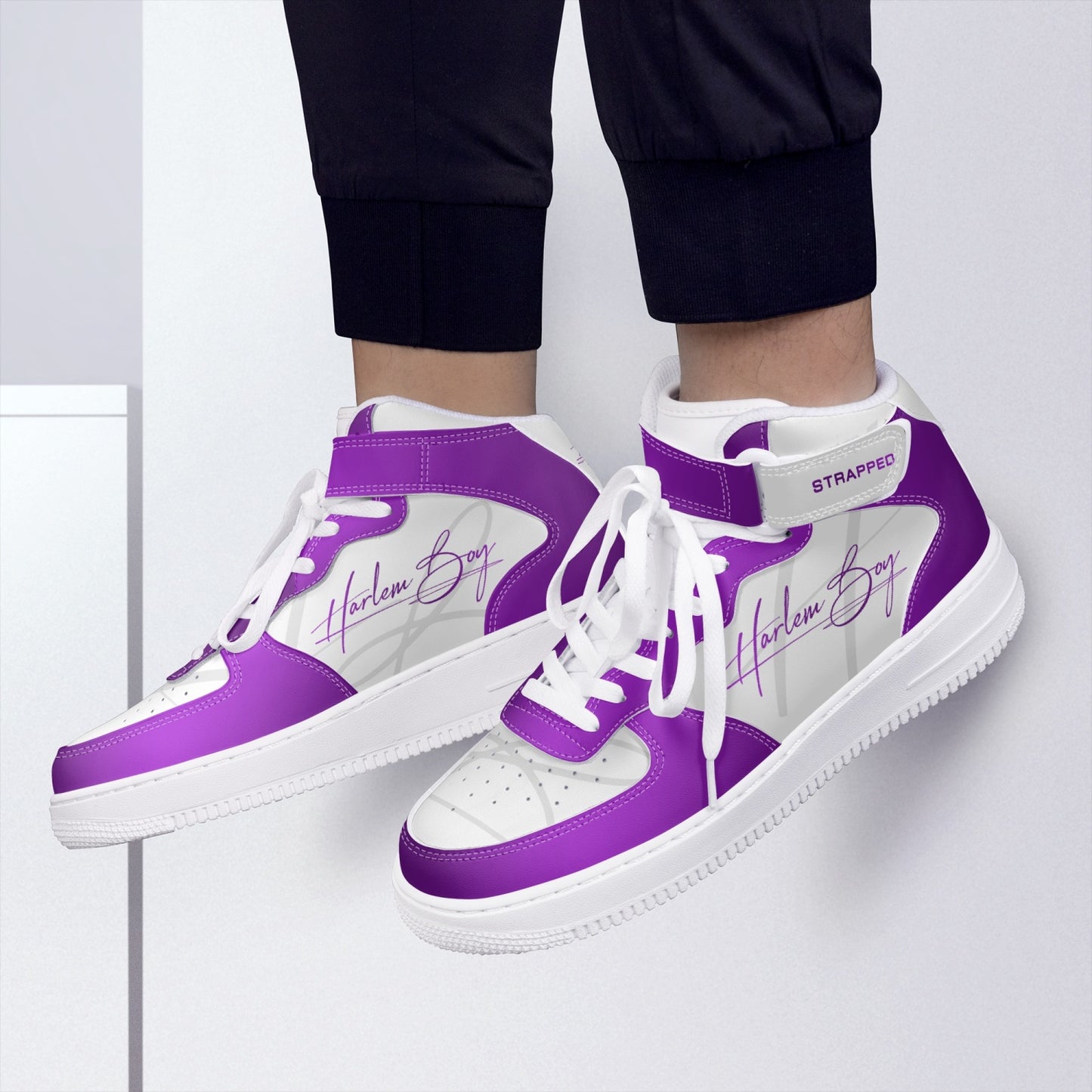 Harlem Boy "Strapped" Leather Hi Top Kicks - Royal Amethyst