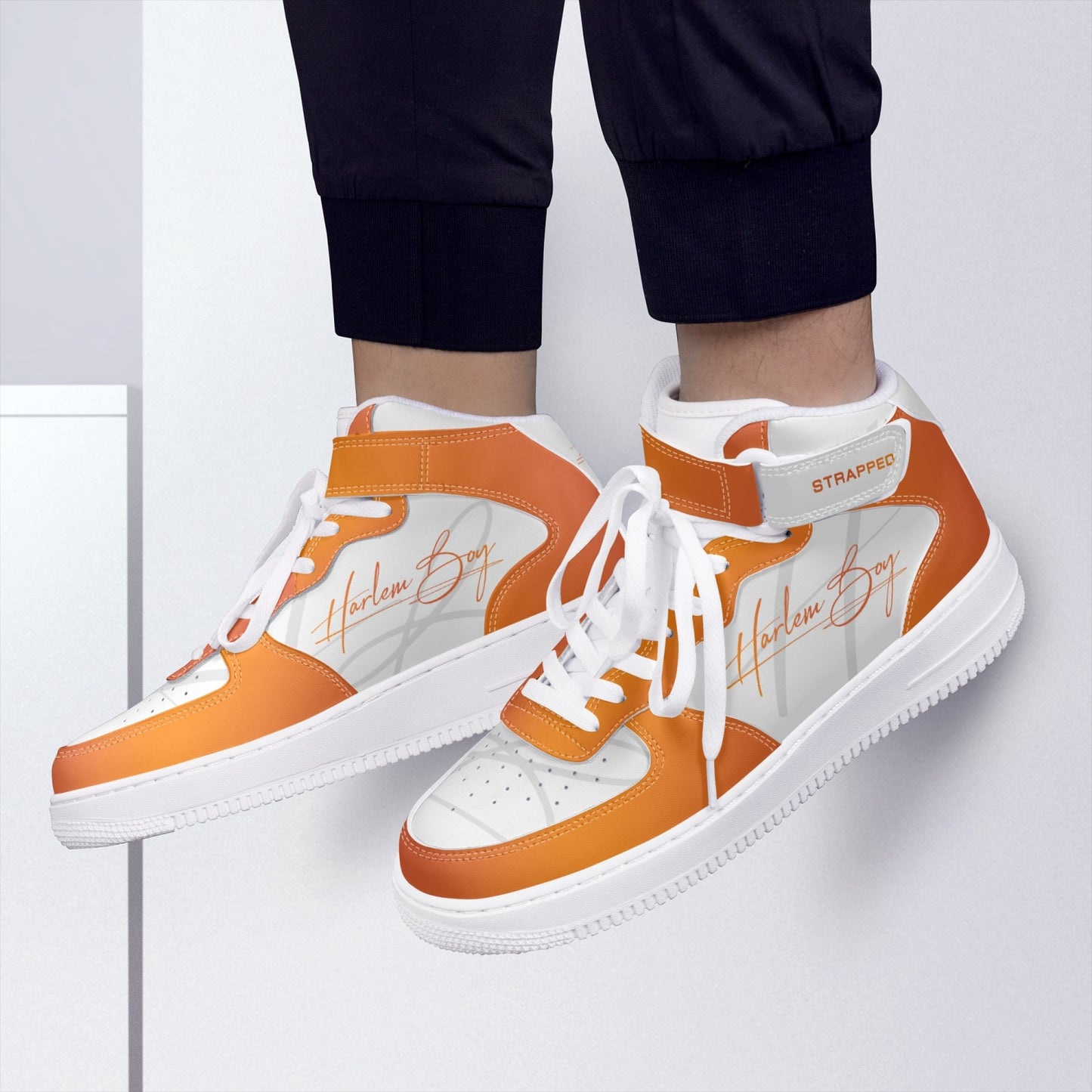 Harlem Boy "Strapped" Leather Hi Top Kicks - Mandarin