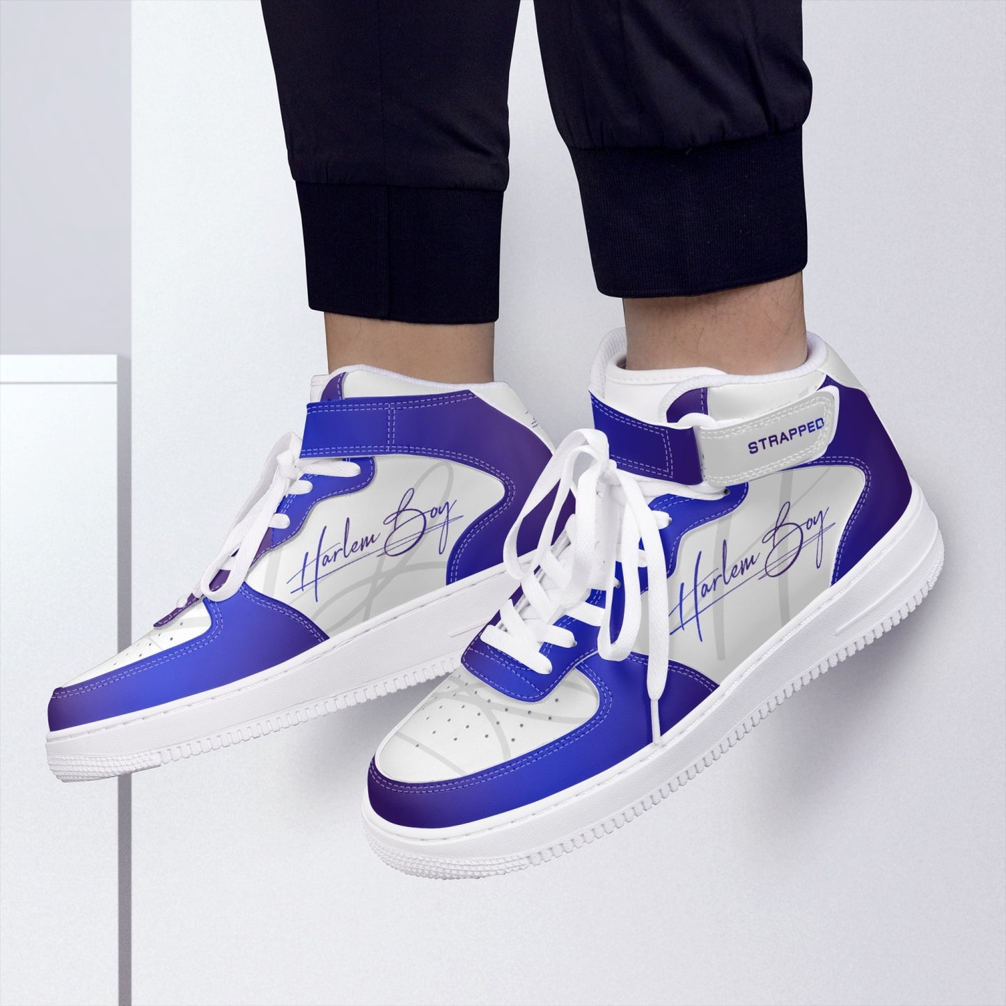 Harlem Boy "Strapped" Leather Hi Top Kicks - Sapphire