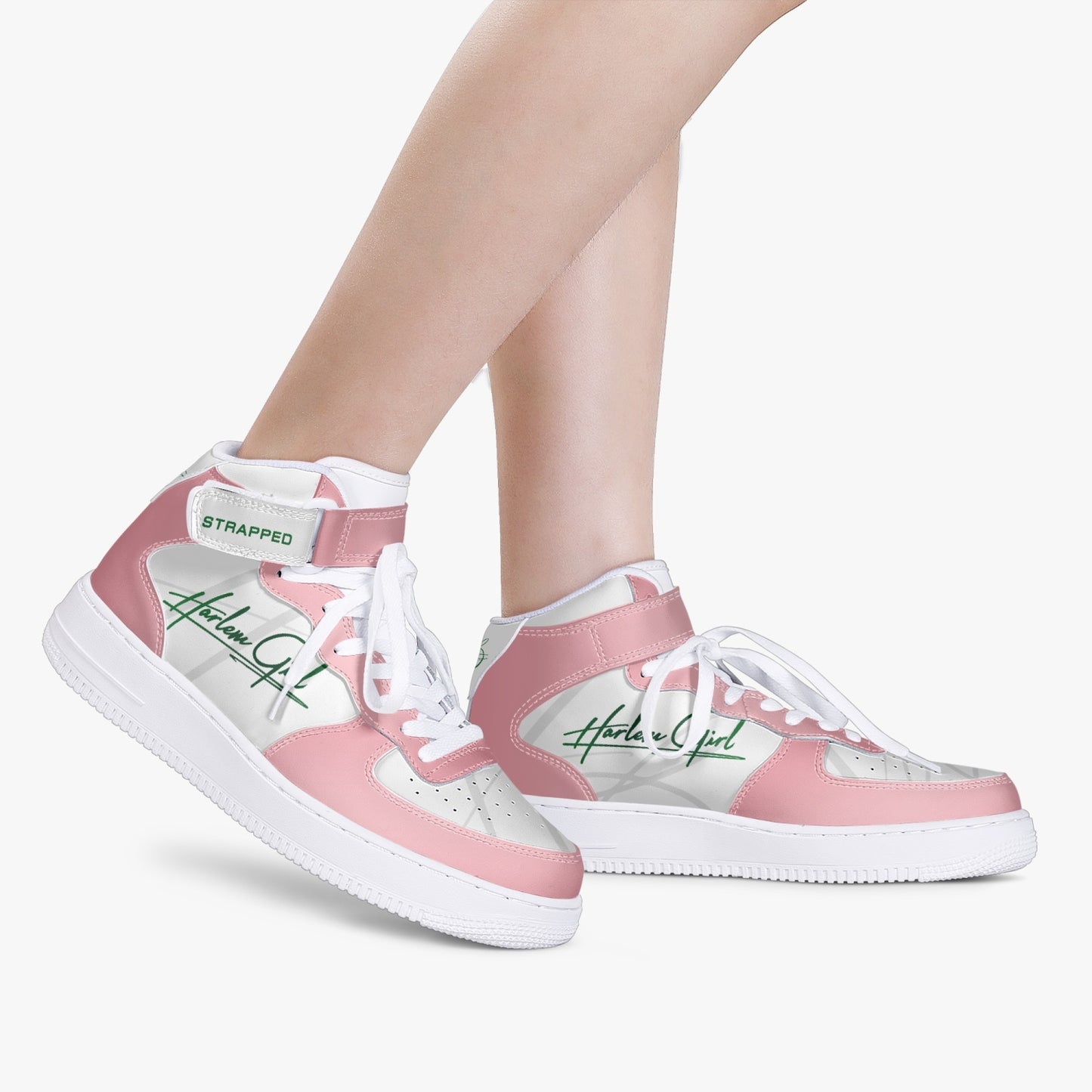 HB Harlem Girl "Strapped" Women's Leather Hi Top Kicks - Pink n Green