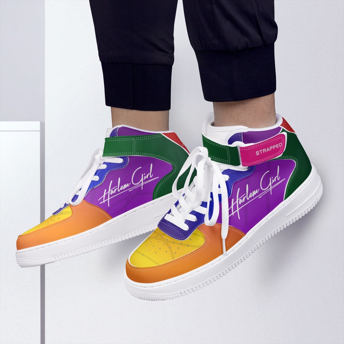 HB Harlem Girl "Strapped" Women's Leather Hi Top Kicks - Color Bloc Edition