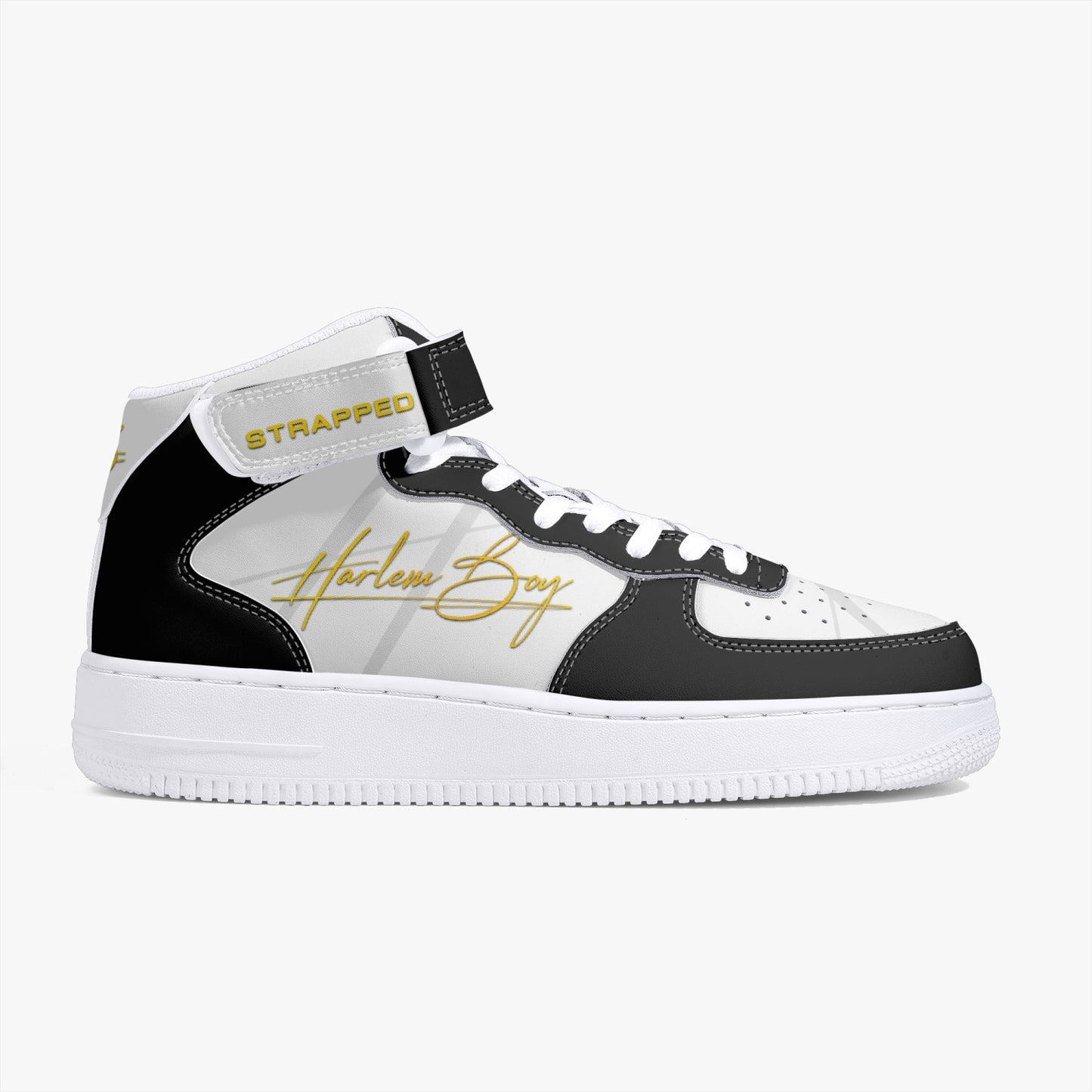 Harlem Boy "STRAPPED" MEN's High-Top Leather Kicks - Black and Gold