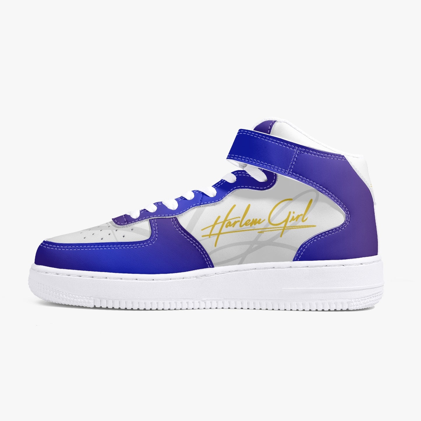 HB Harlem Girl "Strapped" Women's Leather Hi Top Kicks - Blue & Gold-Top Leather Sports Sneakers