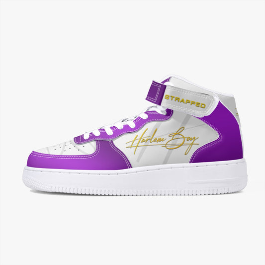 Harlem Boy "STRAPPED" MEN's High-Top Leather Kicks - Purple and Gold