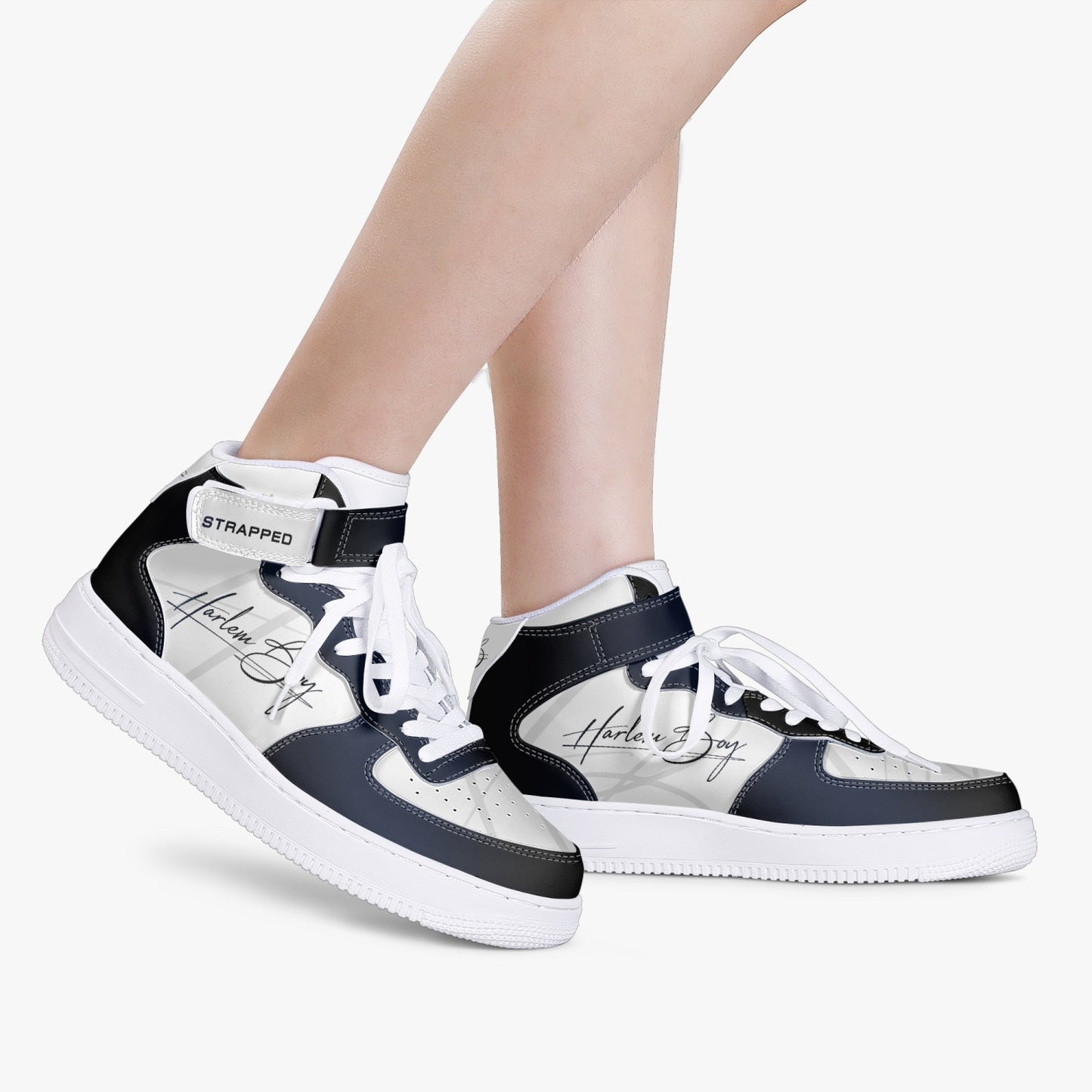 Harlem Boy "Strapped" Leather Hi Top Kicks - BluBlac Onyx