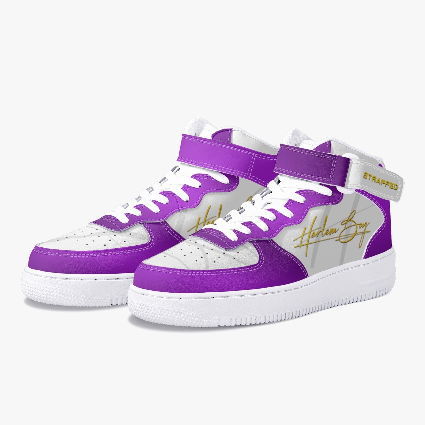 Harlem Boy "STRAPPED" MEN's High-Top Leather Kicks - Purple and Gold
