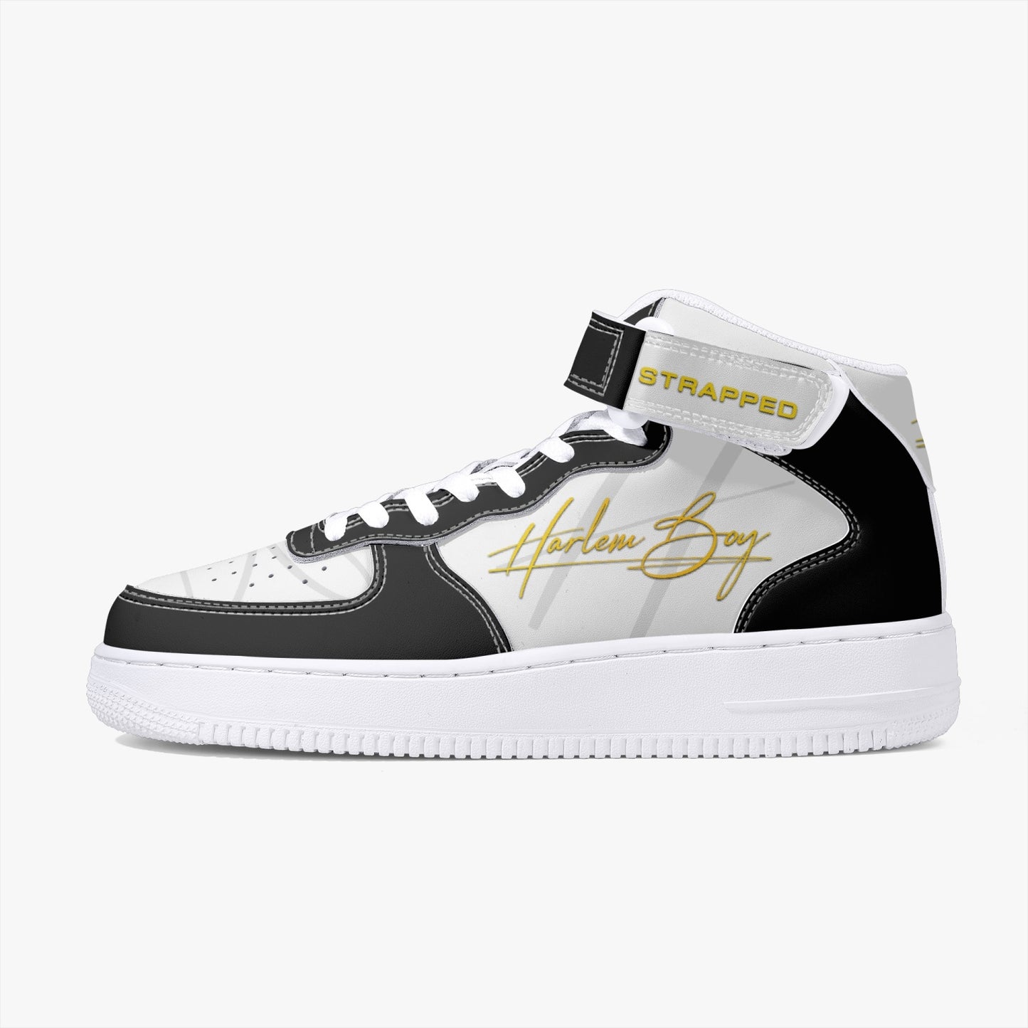 Harlem Boy "STRAPPED" MEN's High-Top Leather Kicks - Black and Gold
