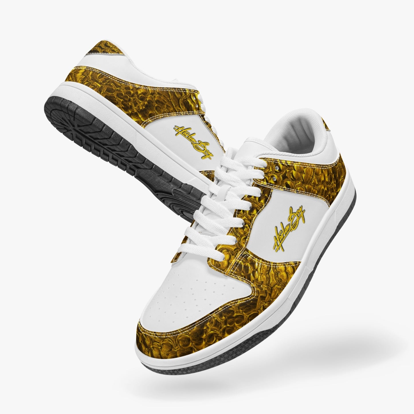 Harlem Boy Collection - Dunks - Low Top Men - Crocodile Print Gold