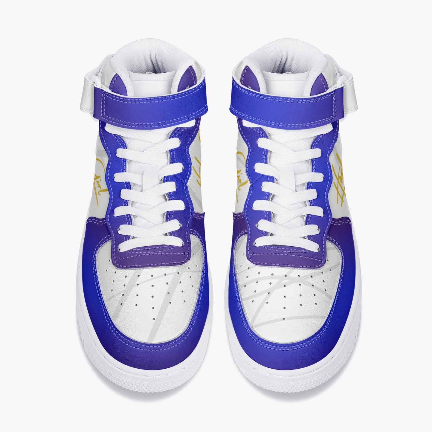HB Harlem Girl "Strapped" Women's Leather Hi Top Kicks - Blue & Gold-Top Leather Sports Sneakers