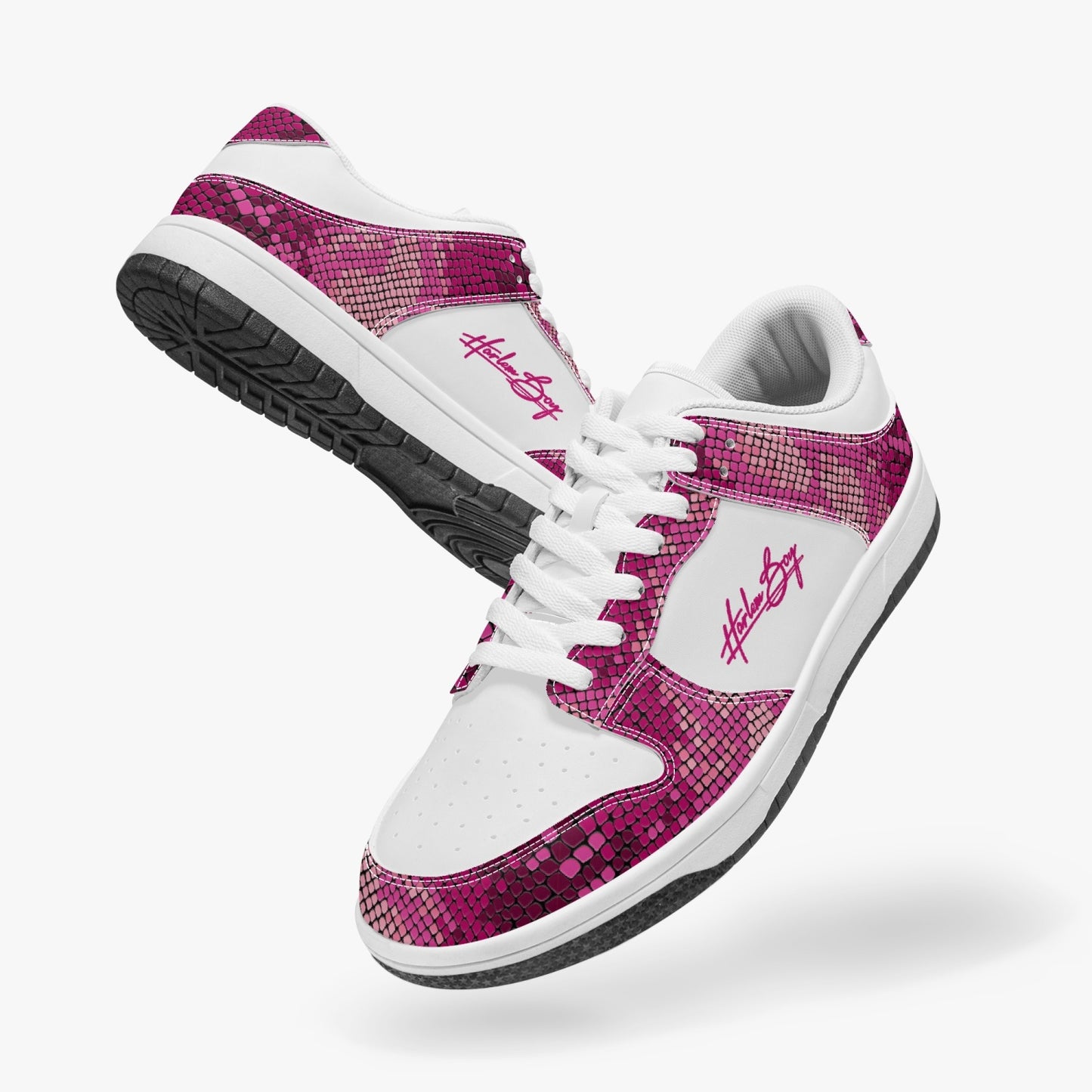 Harlem Boy Collection - Dunks - Low Top Men - Snakeskin Print Pink Fuchsia Red