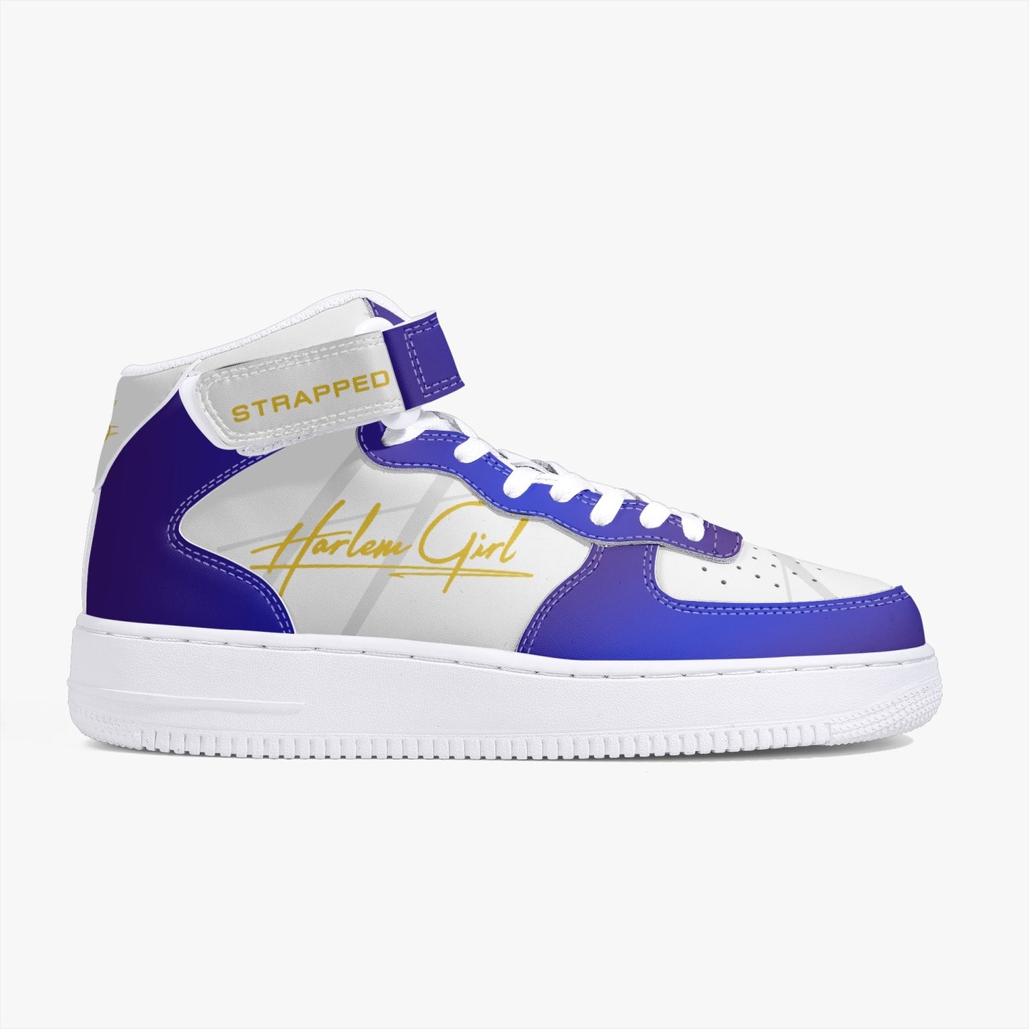 HB Harlem Girl "Strapped" Women's Leather Hi Top Kicks - Blue & Gold-Top Leather Sports Sneakers