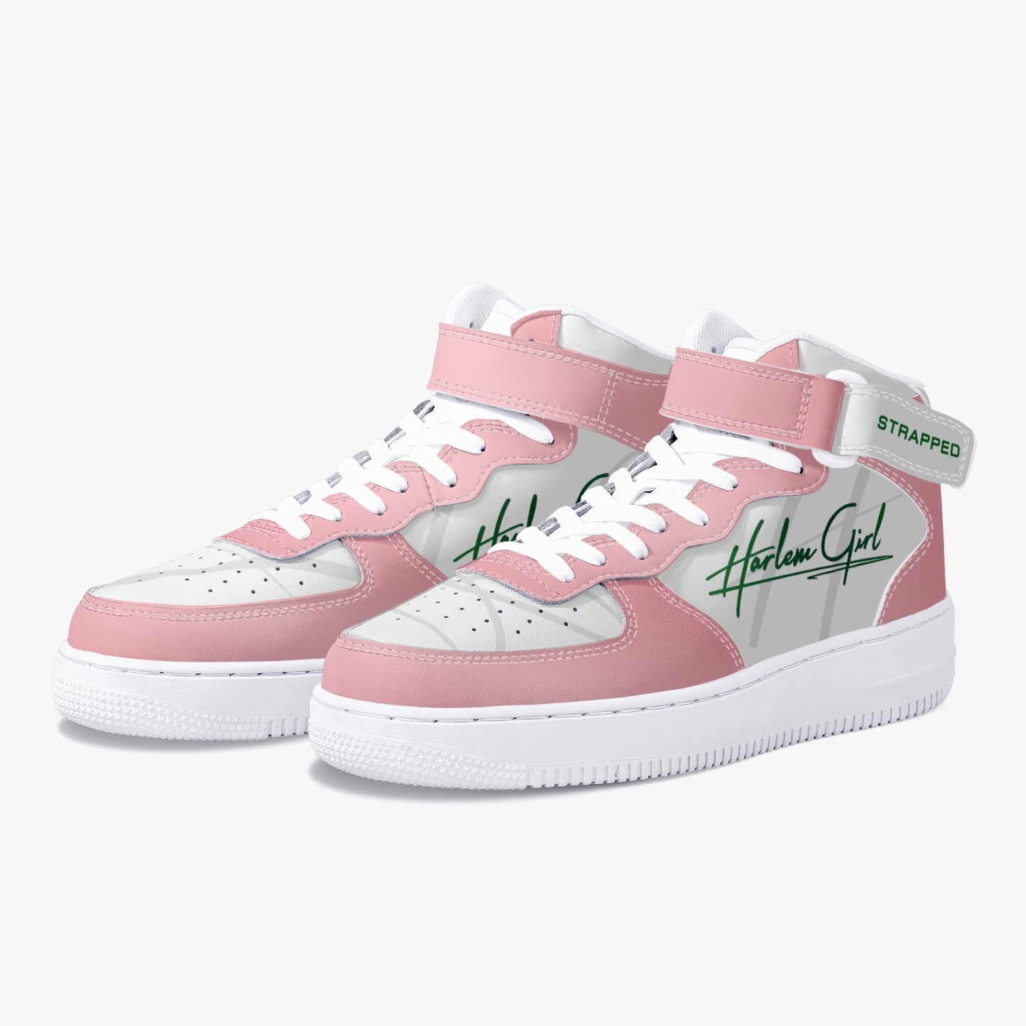 HB Harlem Girl "Strapped" Women's Leather Hi Top Kicks - Pink n Green