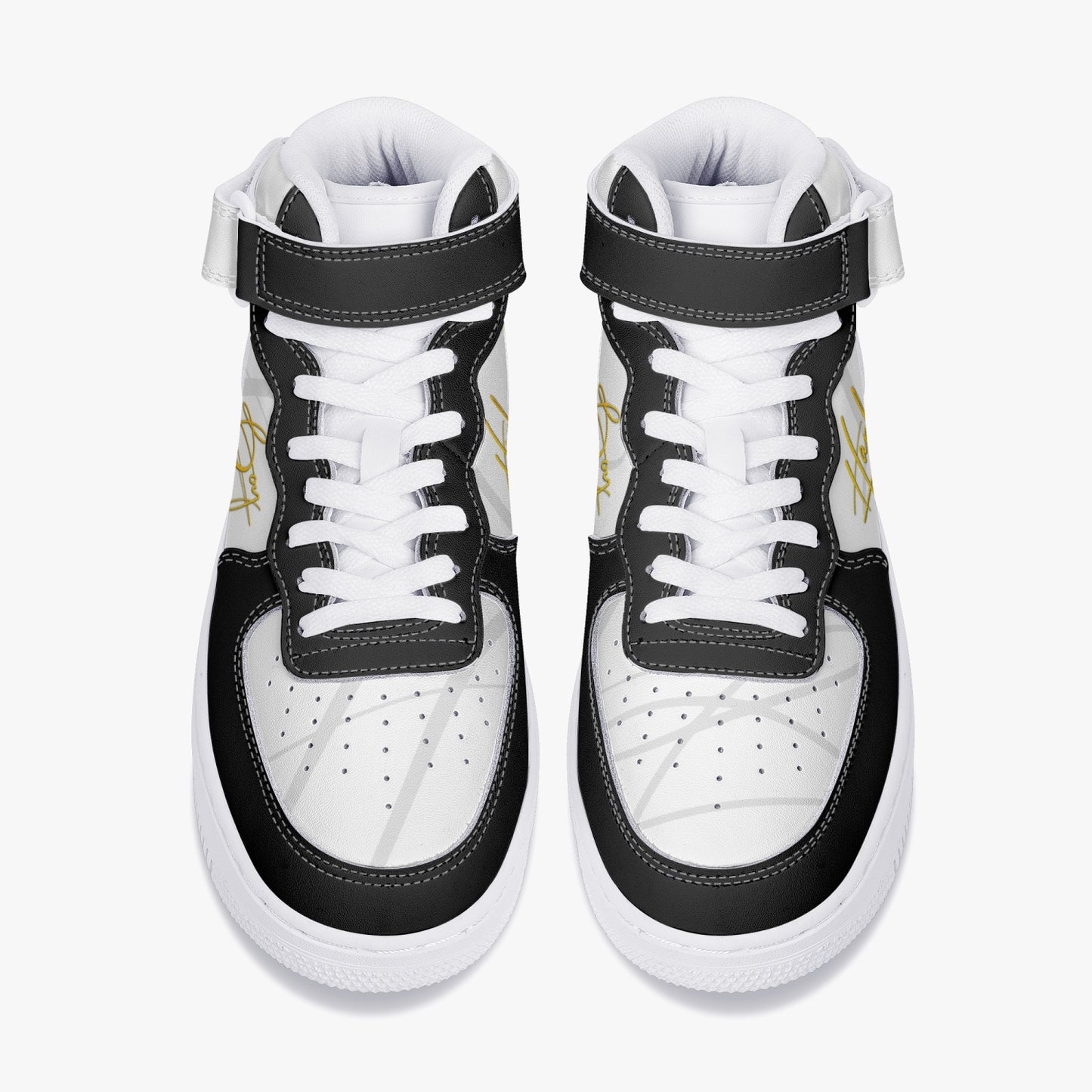 Harlem Boy "STRAPPED" MEN's High-Top Leather Kicks - Black and Gold