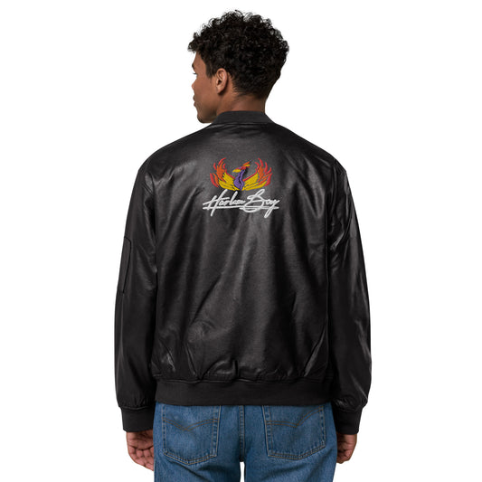 Harlem Boy Collection Vegan Leather Bomber - Embroidered Pheonix Logo
