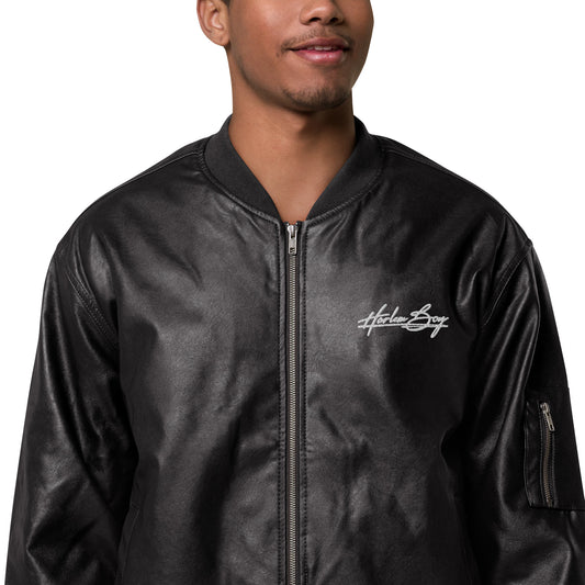 Harlem Boy Collection Vegan Leather Bomber - Embroidered Pheonix Logo