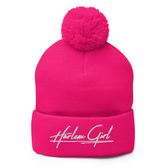 Harlem Girl Logo Pom-Pom Beanie