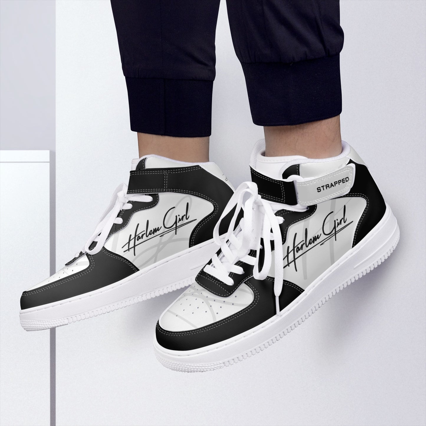 HB Harlem Girl "Strapped" Women's Leather Hi Top Kicks - Onyx