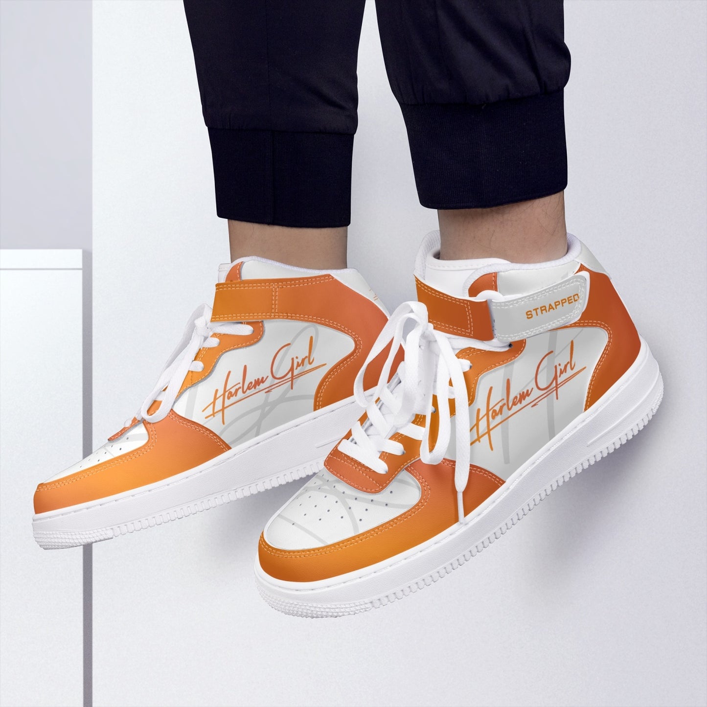 HB Harlem Girl "Strapped" Women's Leather Hi Top Kicks - Mandarin