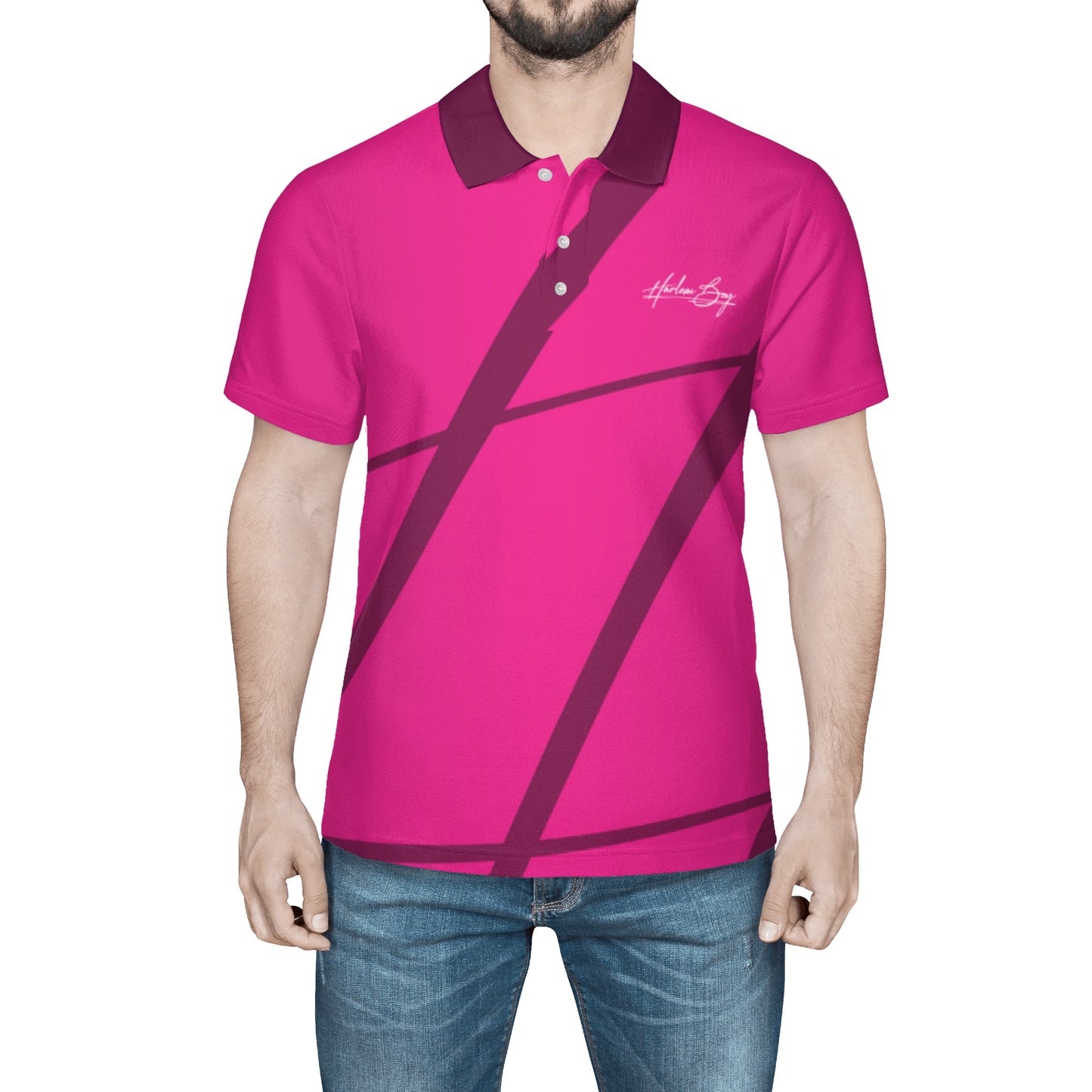 Harlem Boy Printed Signature Polo Men's Fuchsia