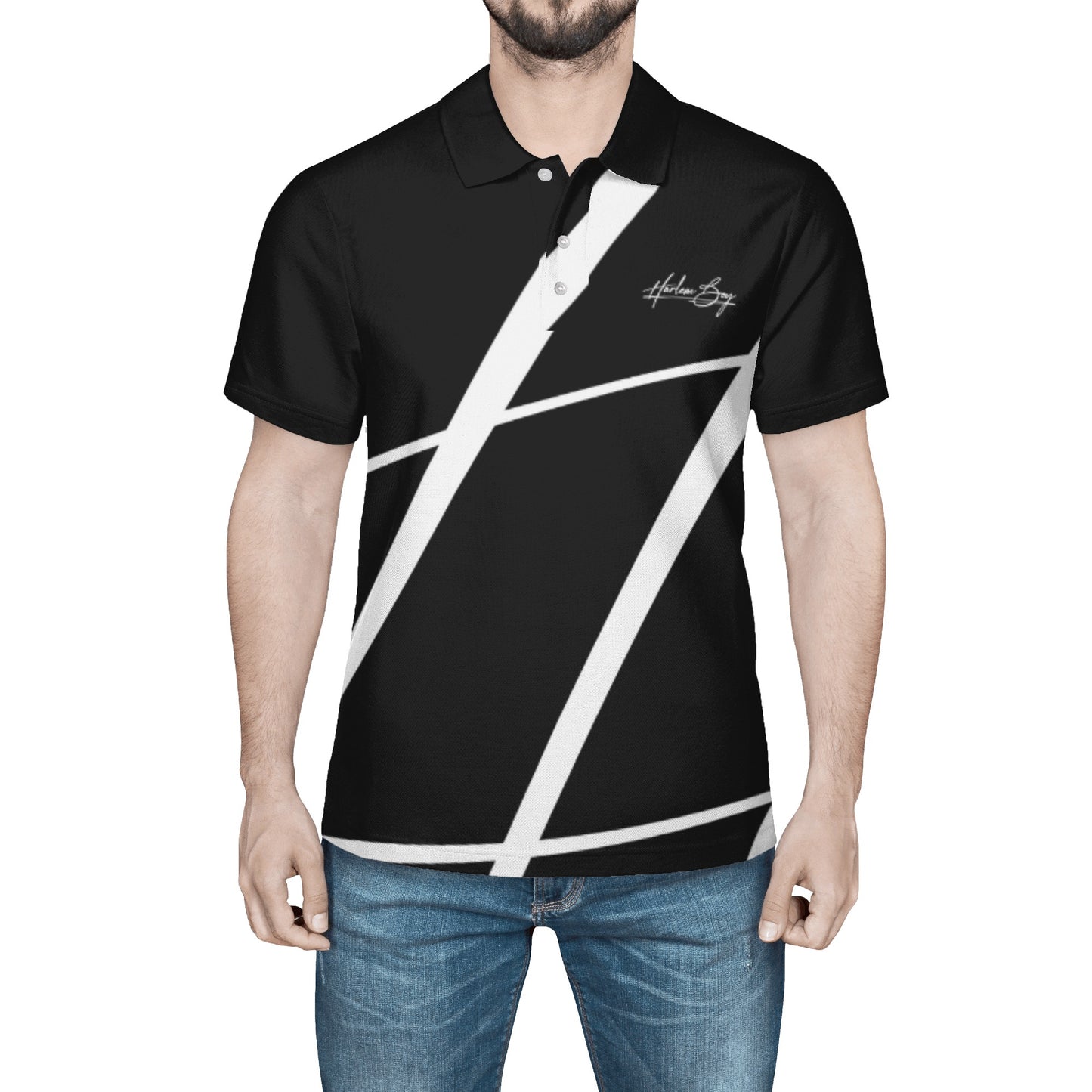 Harlem Boy Printed Signature Polo Men's Onyx & White