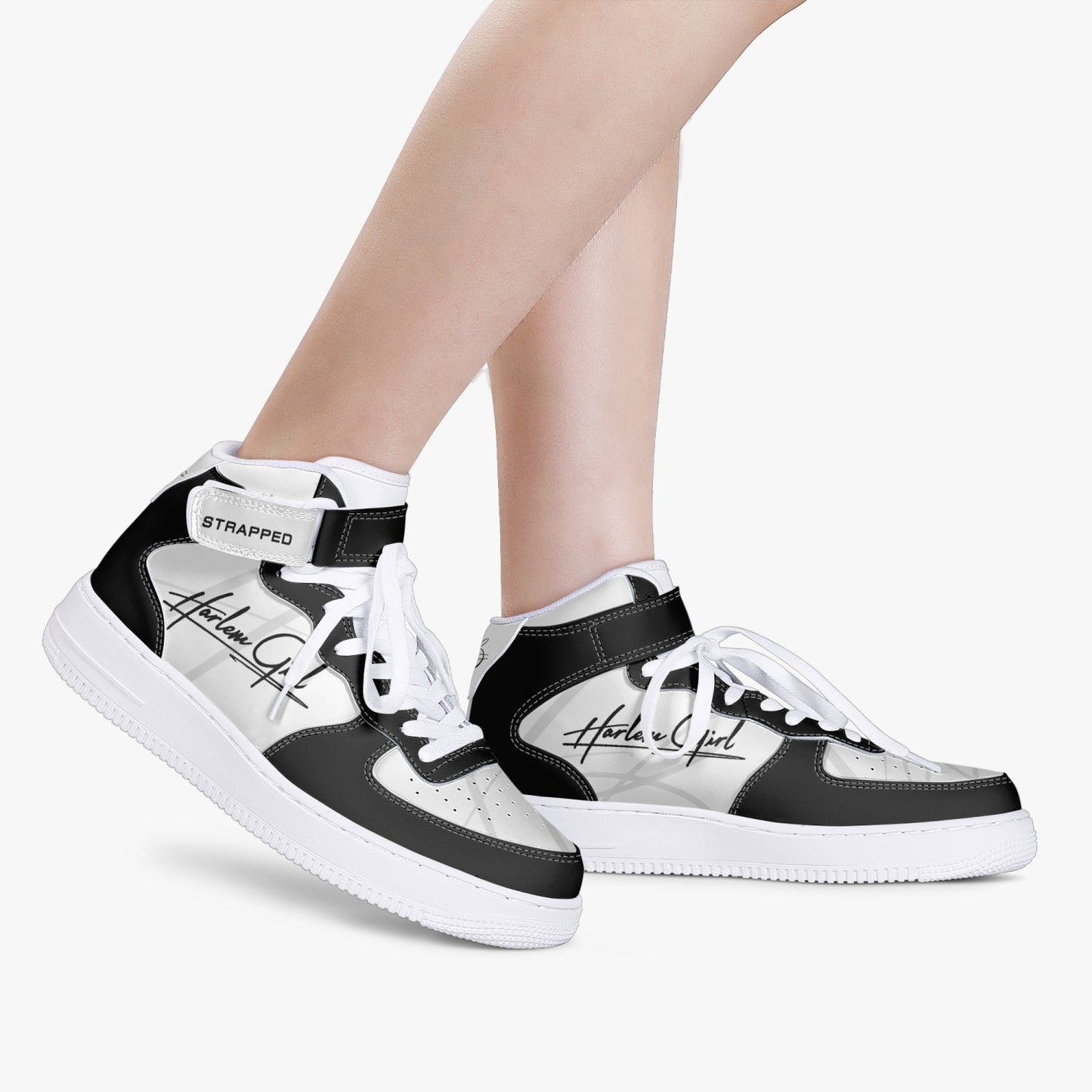 HB Harlem Girl "Strapped" Women's Leather Hi Top Kicks - Onyx