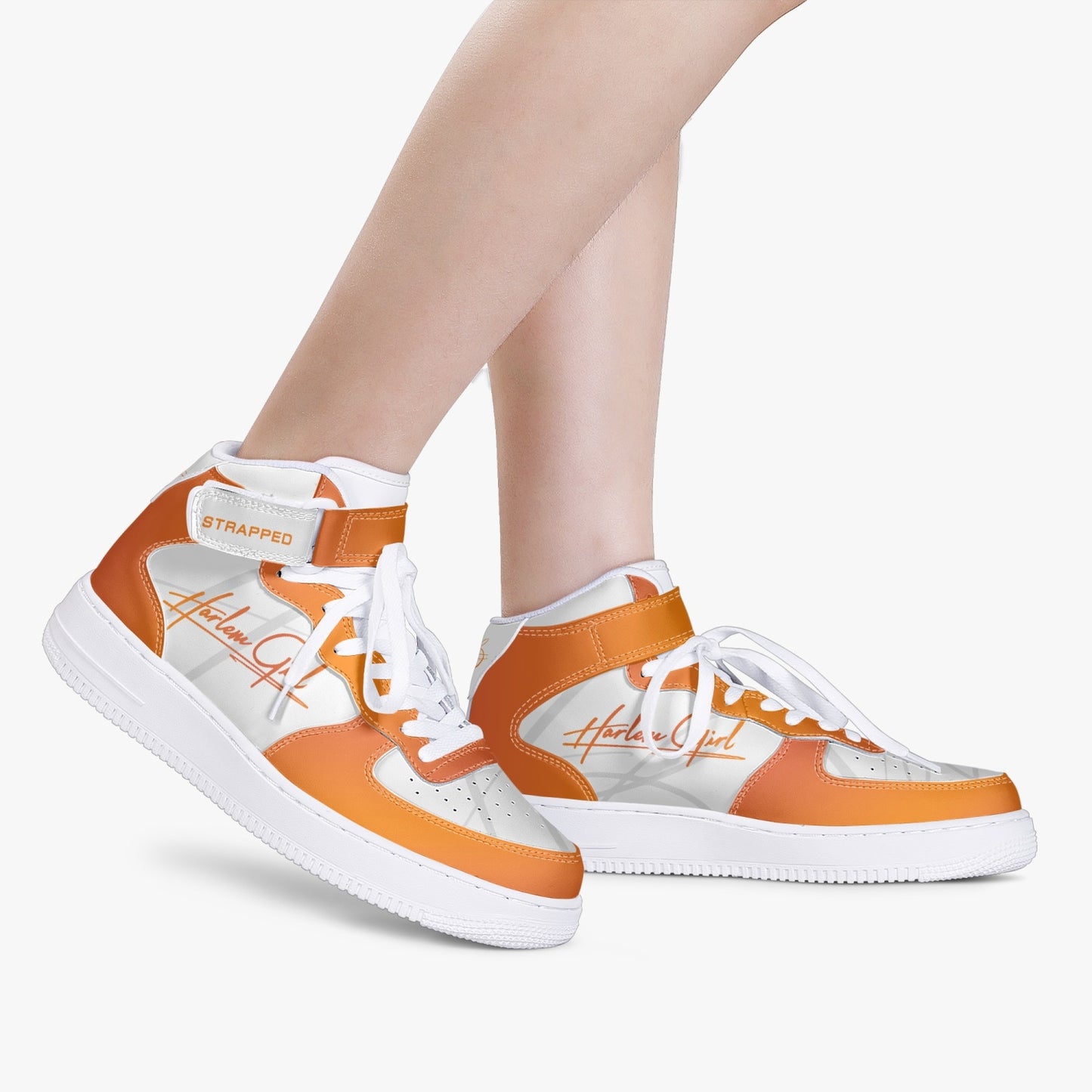 HB Harlem Girl "Strapped" Women's Leather Hi Top Kicks - Mandarin