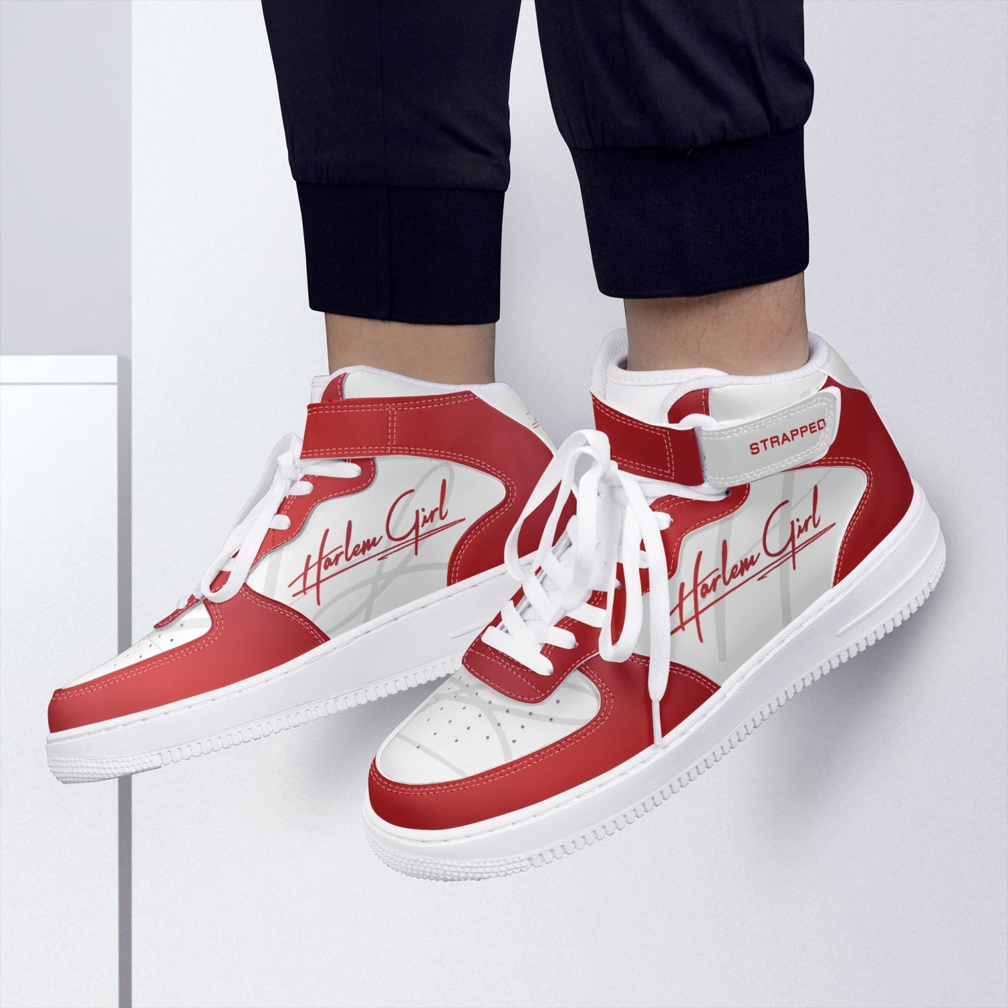 HB Harlem Girl "Strapped" Women's Leather Hi Top Kicks - Ruby