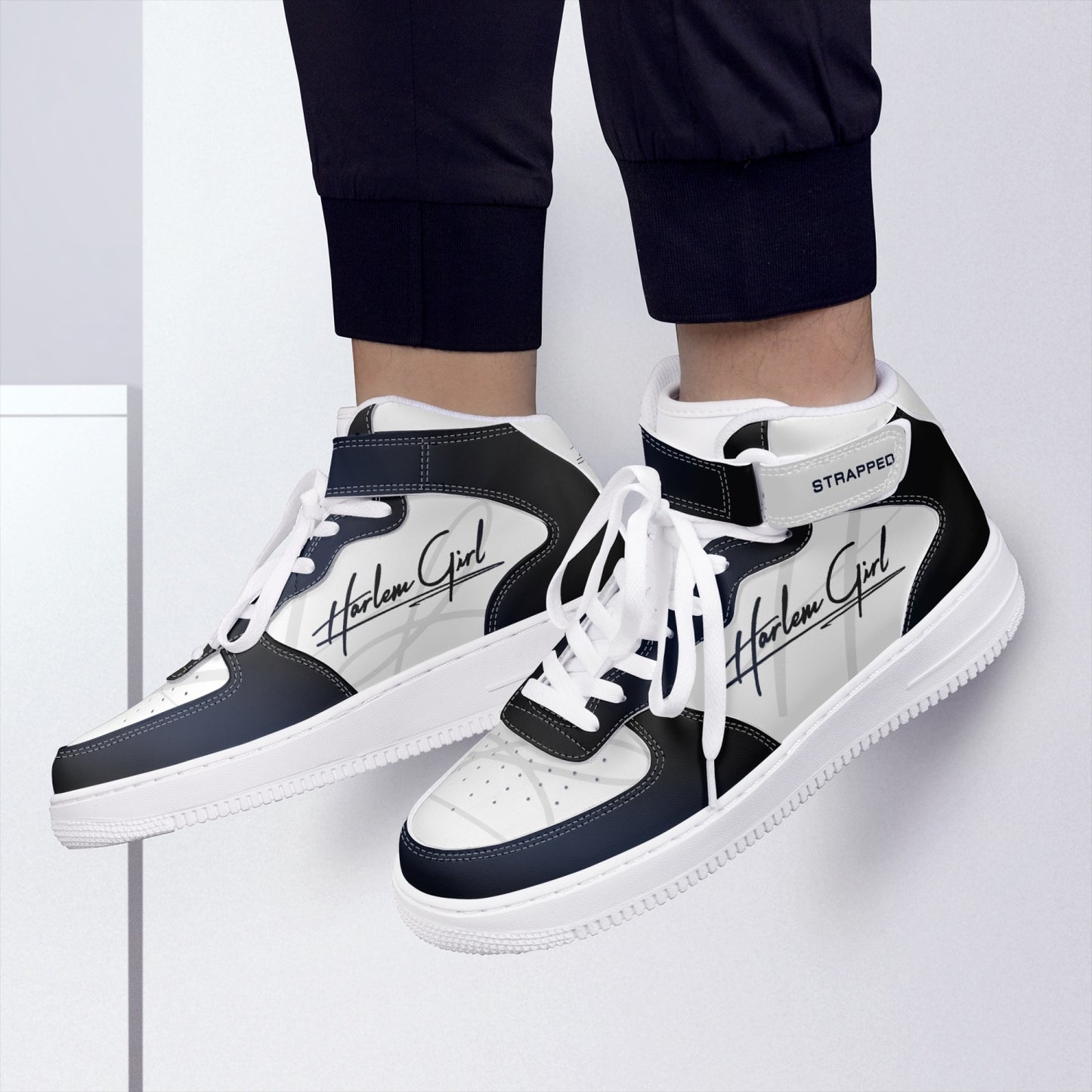 HB Harlem Girl "Strapped" Women's Leather Hi Top Kicks - BluBlac Onyx