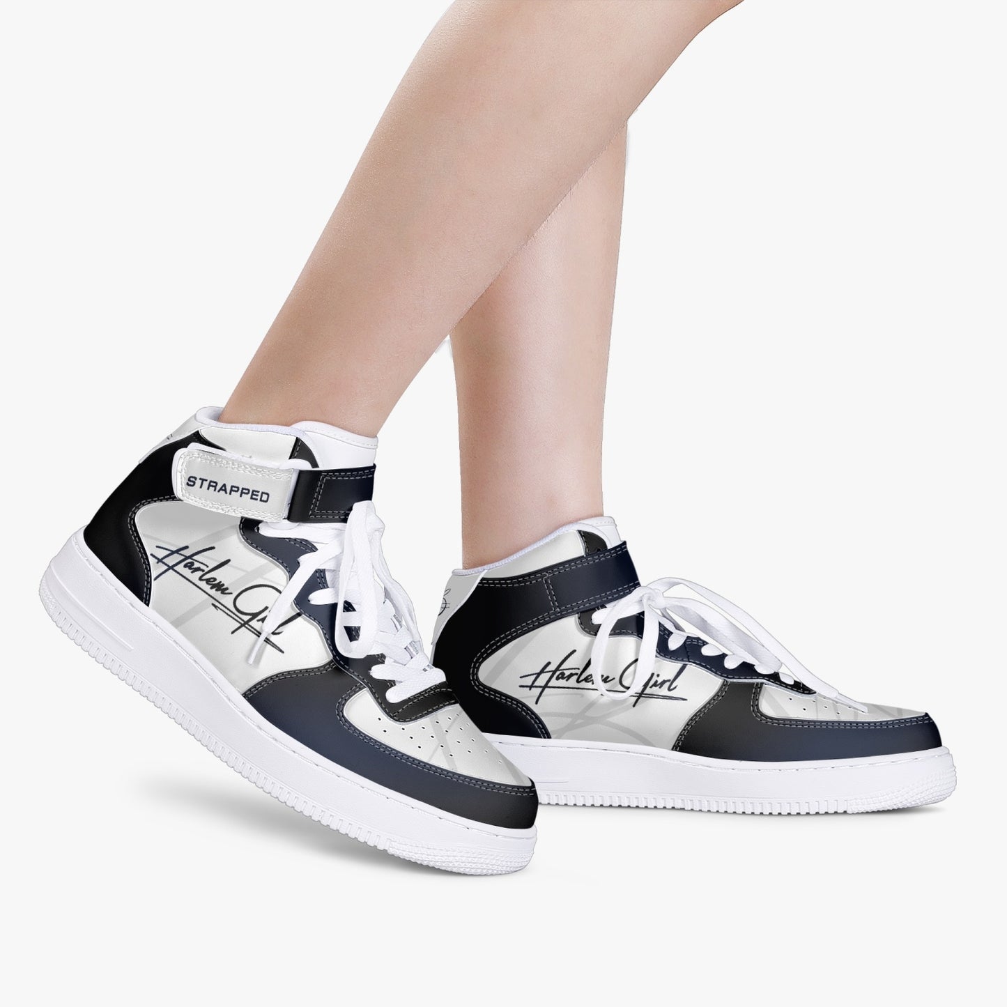 HB Harlem Girl "Strapped" Women's Leather Hi Top Kicks - BluBlac Onyx