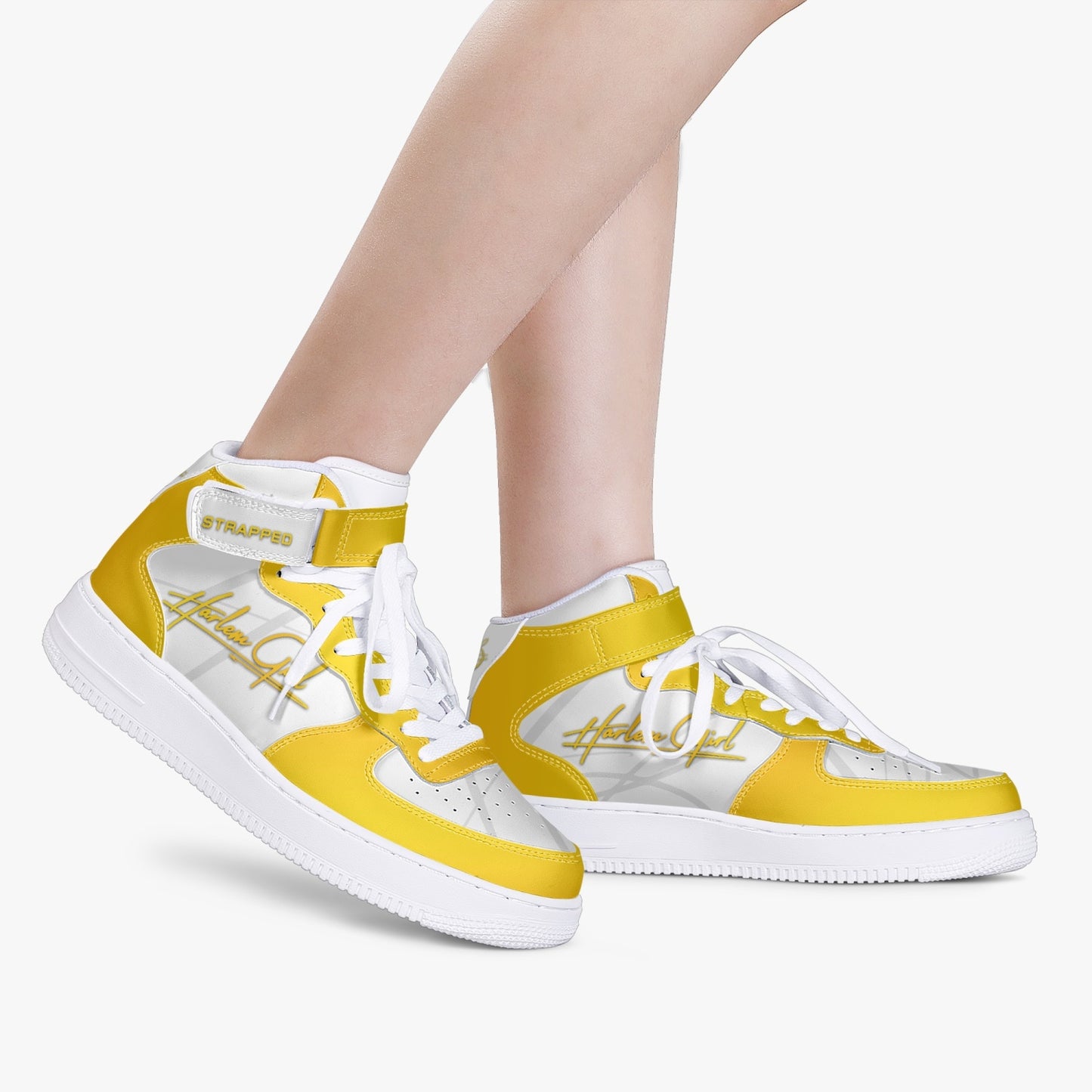 HB Harlem Girl "Strapped" Women's Leather Hi Top Kicks - Gold