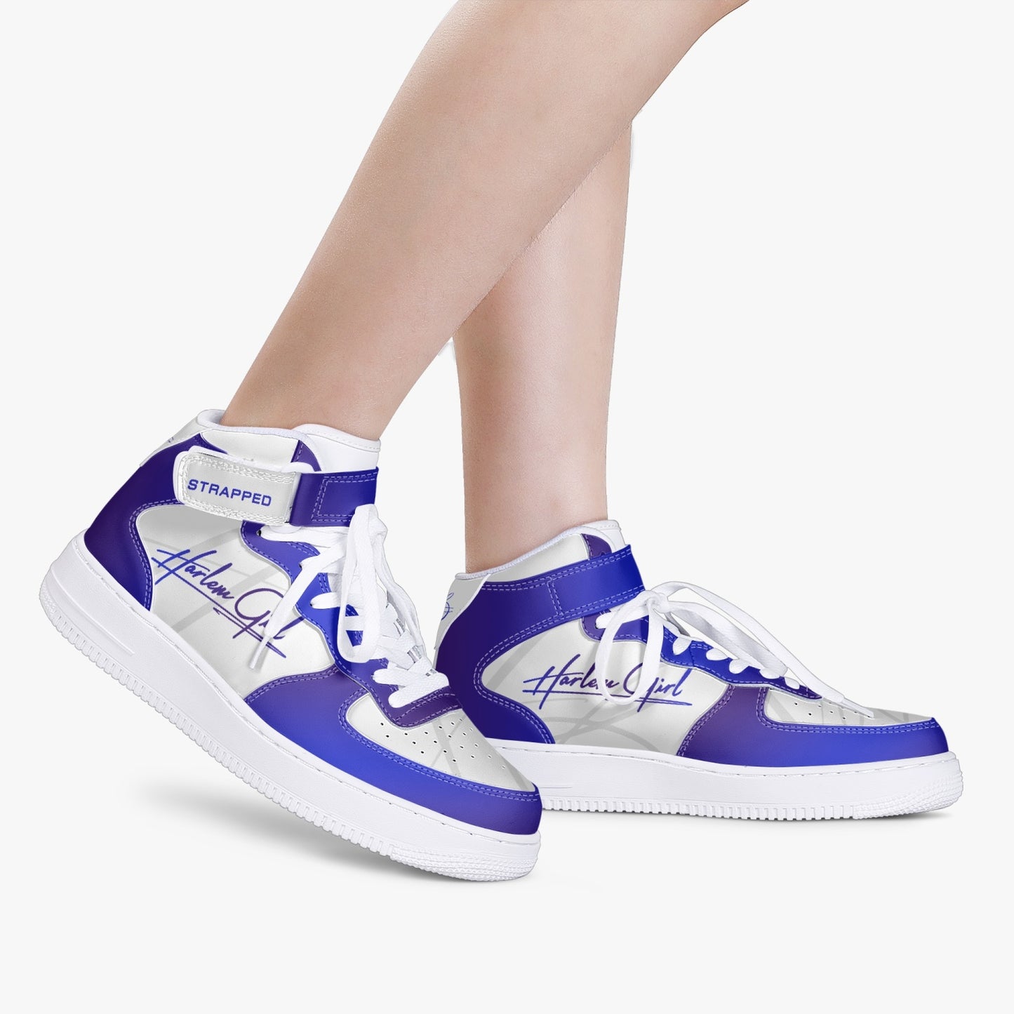 HB Harlem Girl "Strapped" Women's Leather Hi Top Kicks - Sapphire