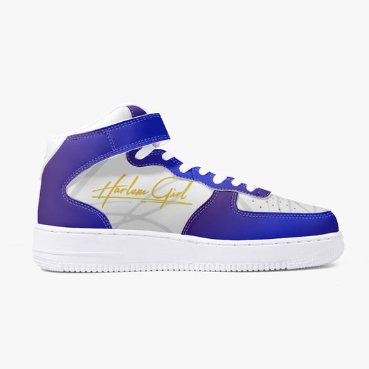 HB Harlem Girl "Strapped" Women's Leather Hi Top Kicks - Blue & Gold-Top Leather Sports Sneakers