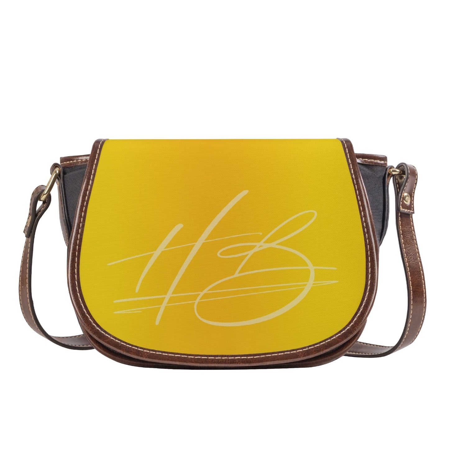 HB Vegan Leather Flap Saddle Bag - Gold