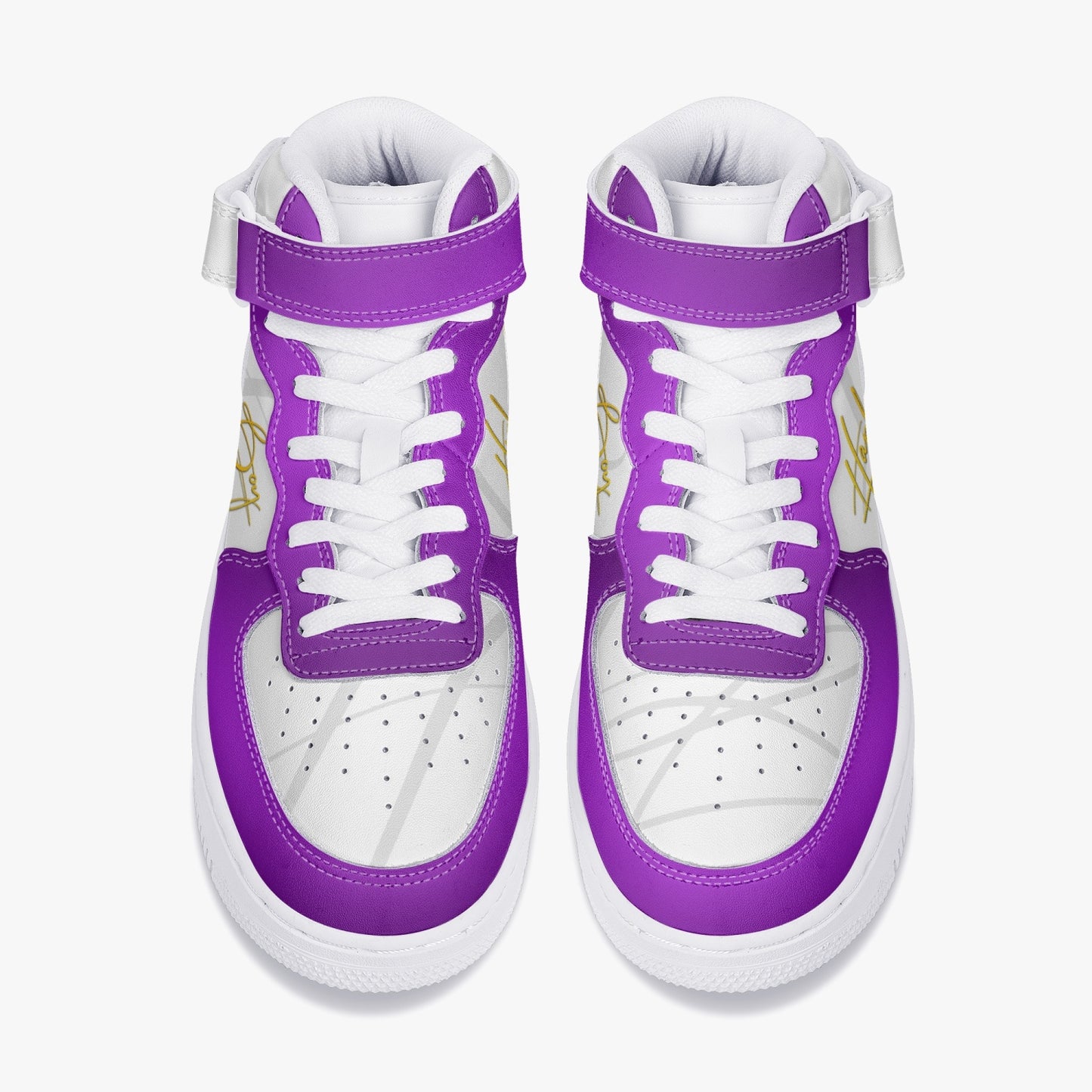 Harlem Boy "STRAPPED" MEN's High-Top Leather Kicks - Purple and Gold